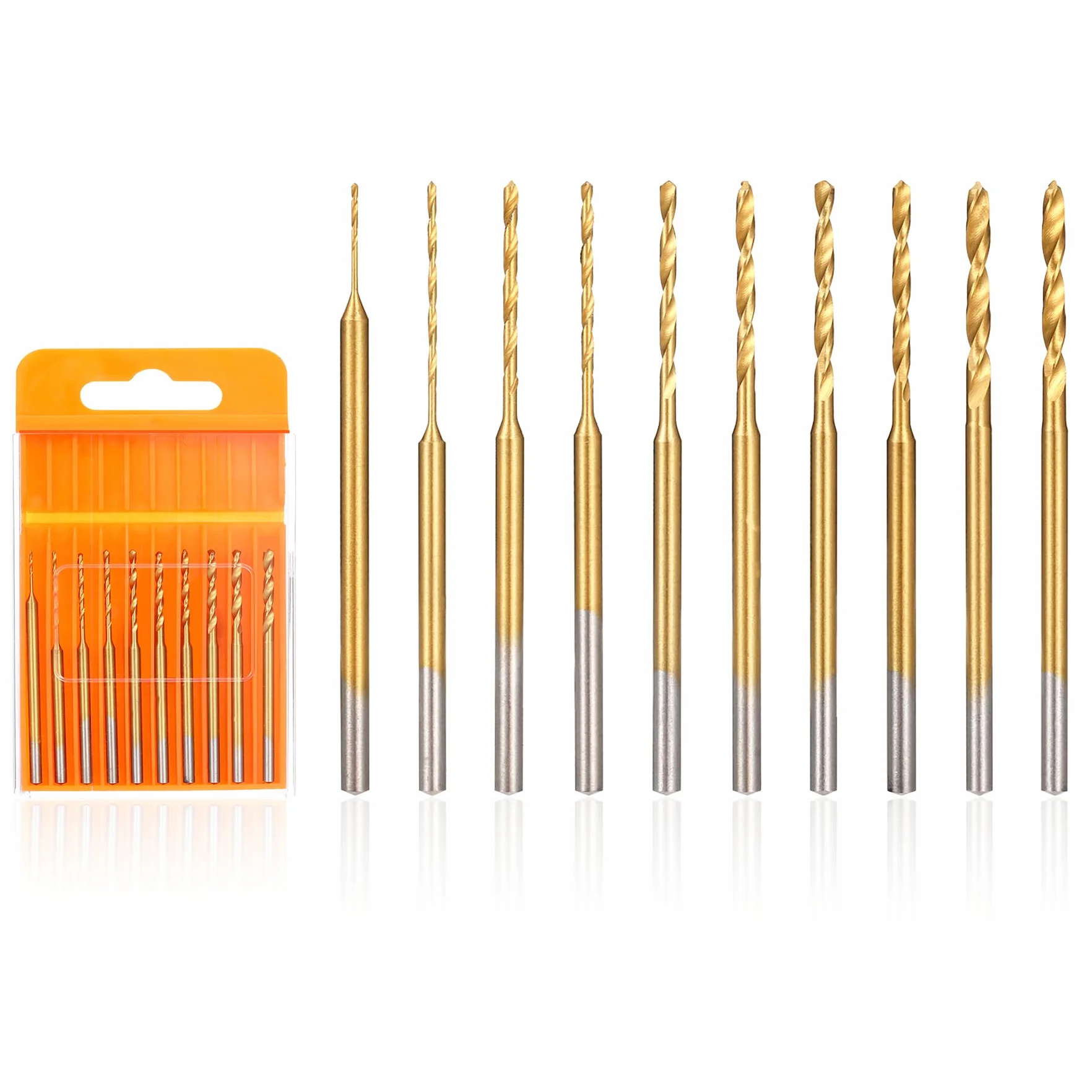 Uolor 10 sztuk mini wiertła spiralne 0,6 mm-2,2 mm HSS 2,35 mm wiertła z powłoką z węglika tytanu narzędzie do wiercenia do żywicy biżuteria bursztyn płyta