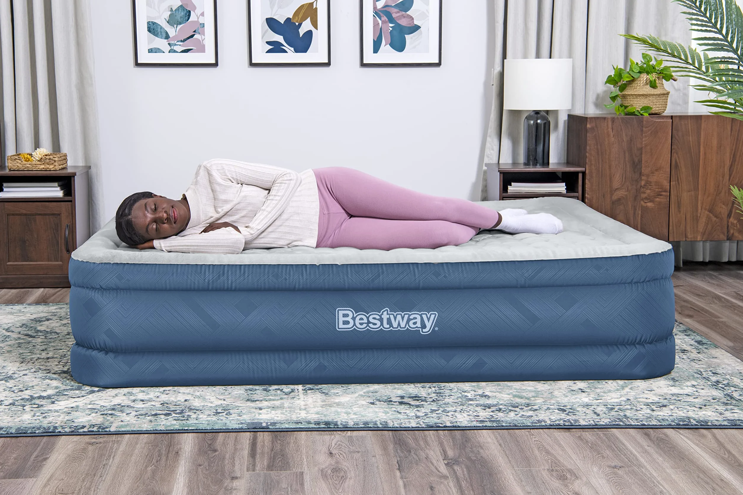 Bestway Fortech materac dmuchany Snugable Top z wbudowaną pompą elektryczną Double XL/Mid 203 x 152 x 46 cm