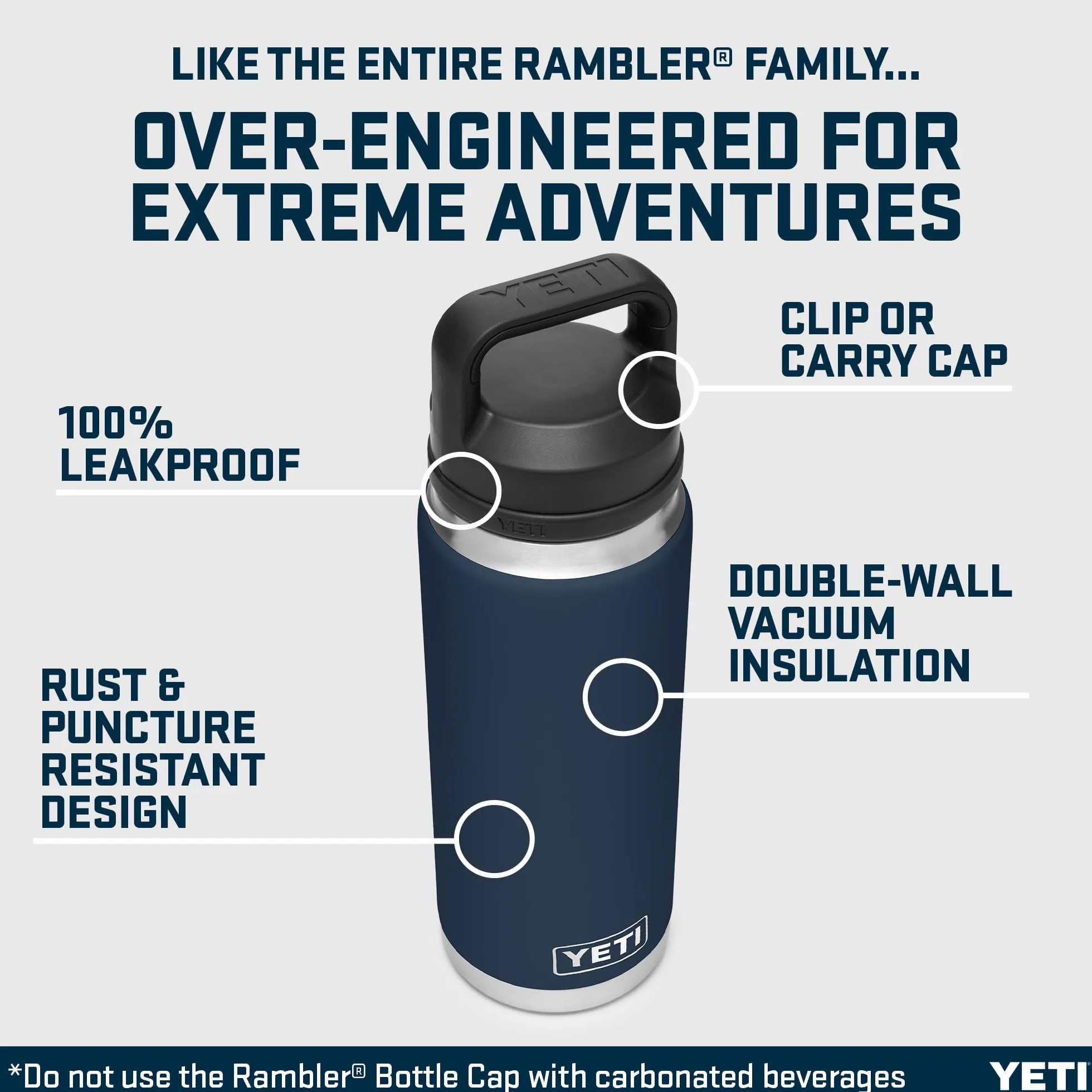 YETI Rambler Bottle Chug, Vaccum Insulated Stainless Steel Bottle with Leakproof Chug Cap, Navy, 26 oz (769 ml)