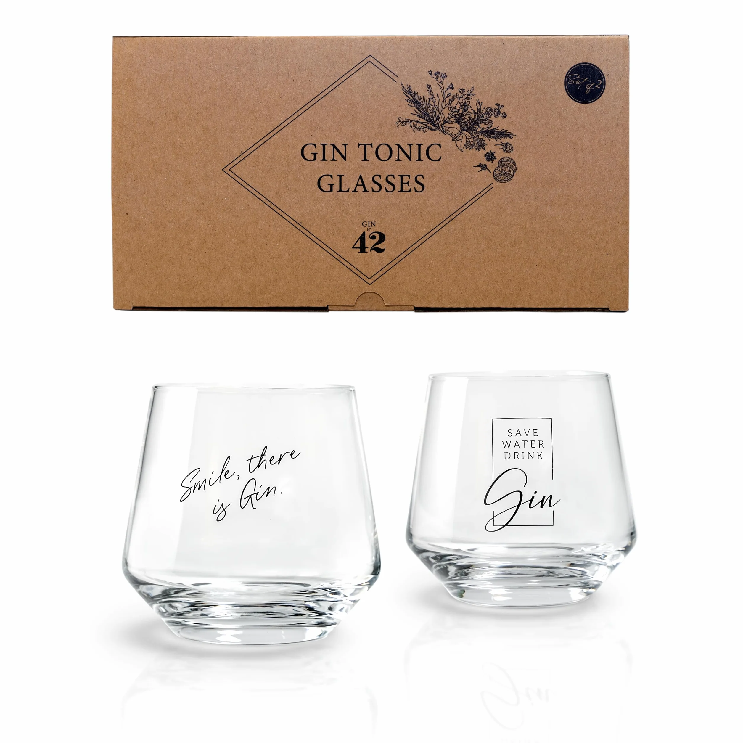 Kieliszki do Ginu - Zestaw 2 Szt. z Typowymi Sentencjami | 2 x 400 ml | Nadają Się do Dużych Kostek Lodu | Mycia w Zmywarce | Pomysł na Prezent