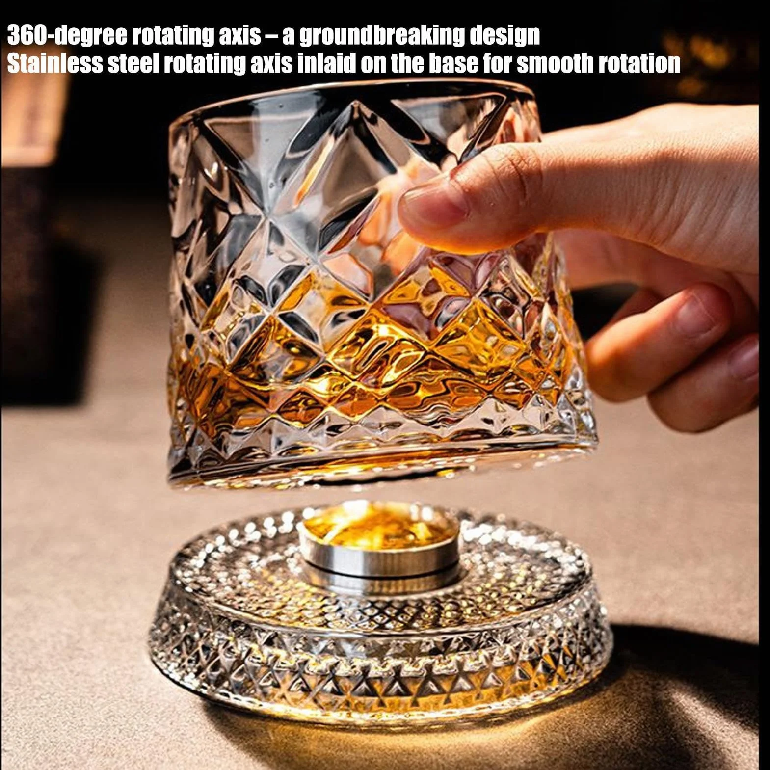 Obrotowe szklanki do whisky, z podstawką, staromodny, obrotowy kubek do picia, koktajl burbonowy, kubek do kawy, dla mężczyzn, dziadka, męża, syna, rodziny, przyjaciół, domu, baru