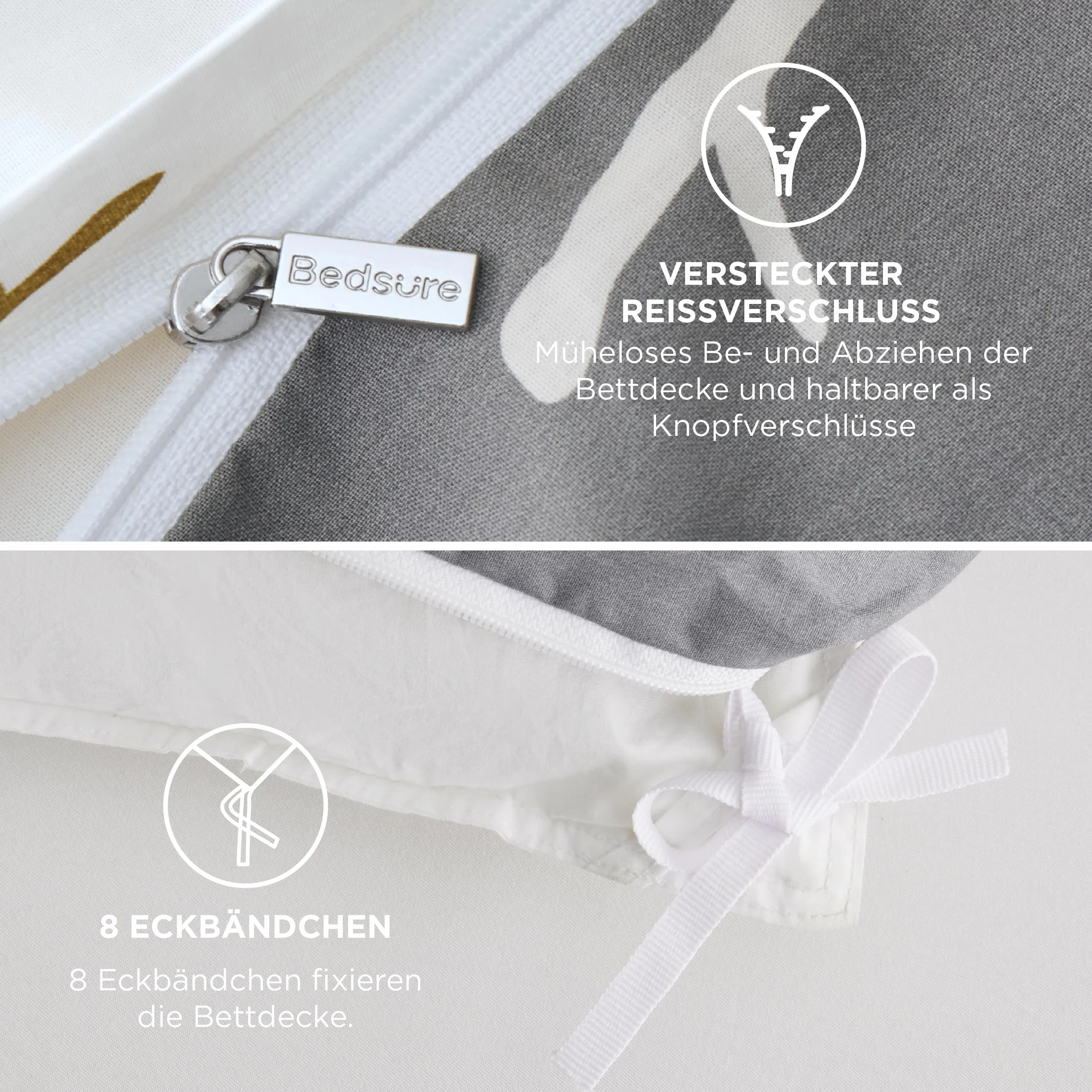 Bedsure Zestaw pościeli ze wzorem w stylu vintage i super miękka oddychająca hipoalergiczna poszewka na kołdrę z mikrofibry z zamkiem błyskawicznym i narożnymi paskami i poszewkami na poduszki, 135 x 200 cm szara i beżowa
