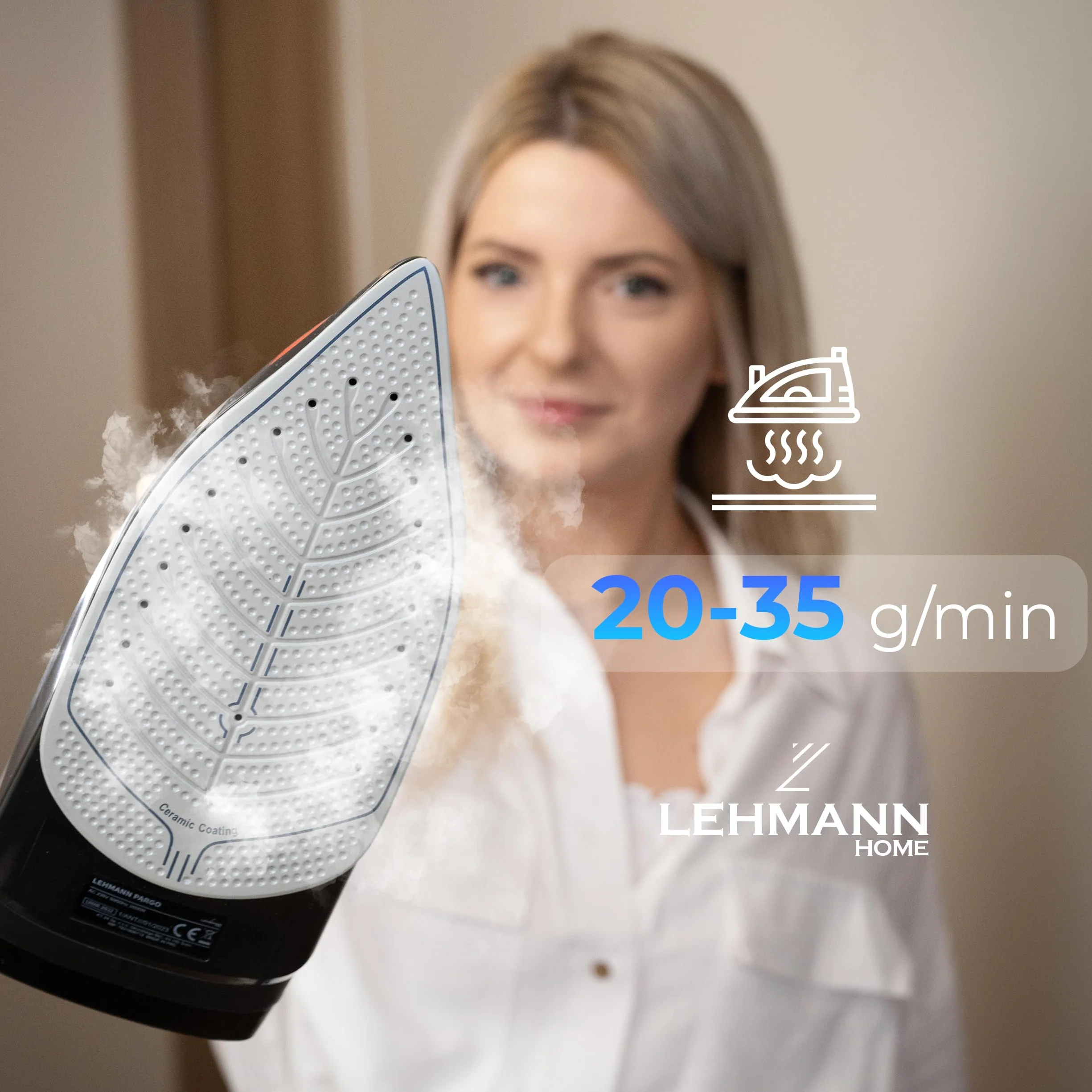 Lehmann LGOIR-2632 żelazko parowe, bezprzewodowe, ze stacją bazową, regulacja temperatury i ilości pary, prasowanie pionowe, zatrzymanie kapania, zabezpieczenie przed osadzaniem się kamienia,