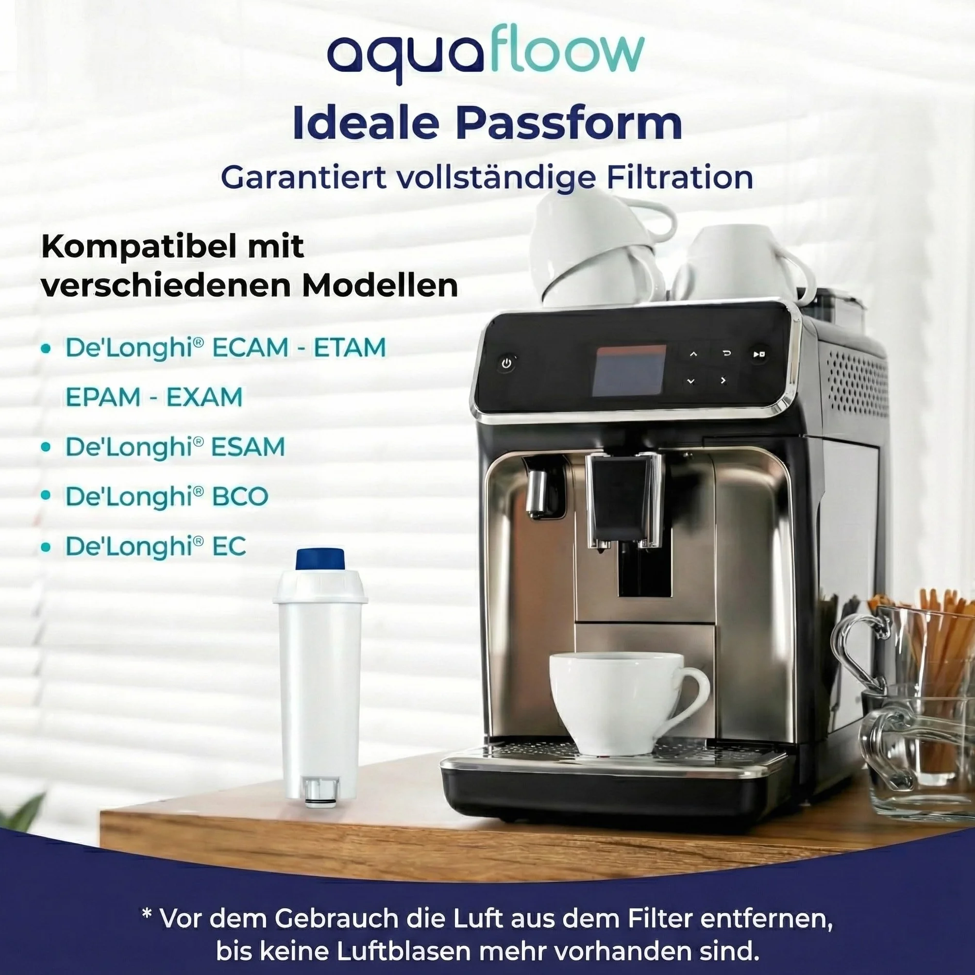 Aquafloow Filtr wody kompatybilny z DeLonghi DLSC002 i Odkamieniacz EcoDecalk 500ml Zestaw konserwacyjny do ekspresów Magnifica S Evo Dinamica