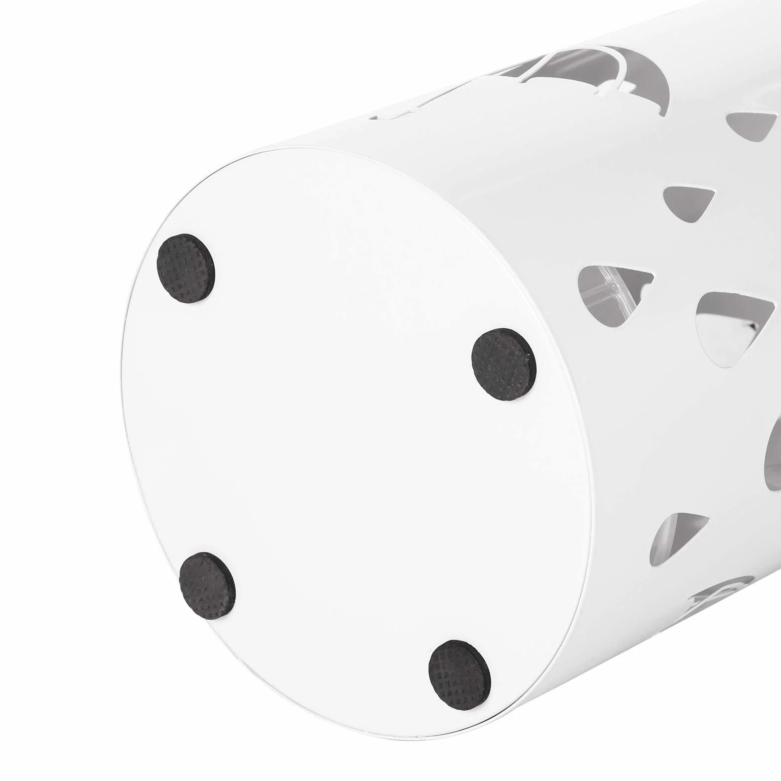 Songmics LUC23W stojak na parasole, z metalu, okrągły stojak na parasole, wyjmowany pojemnik na wodę, z haczykami, 49 x Ø 19,5 cm, biały