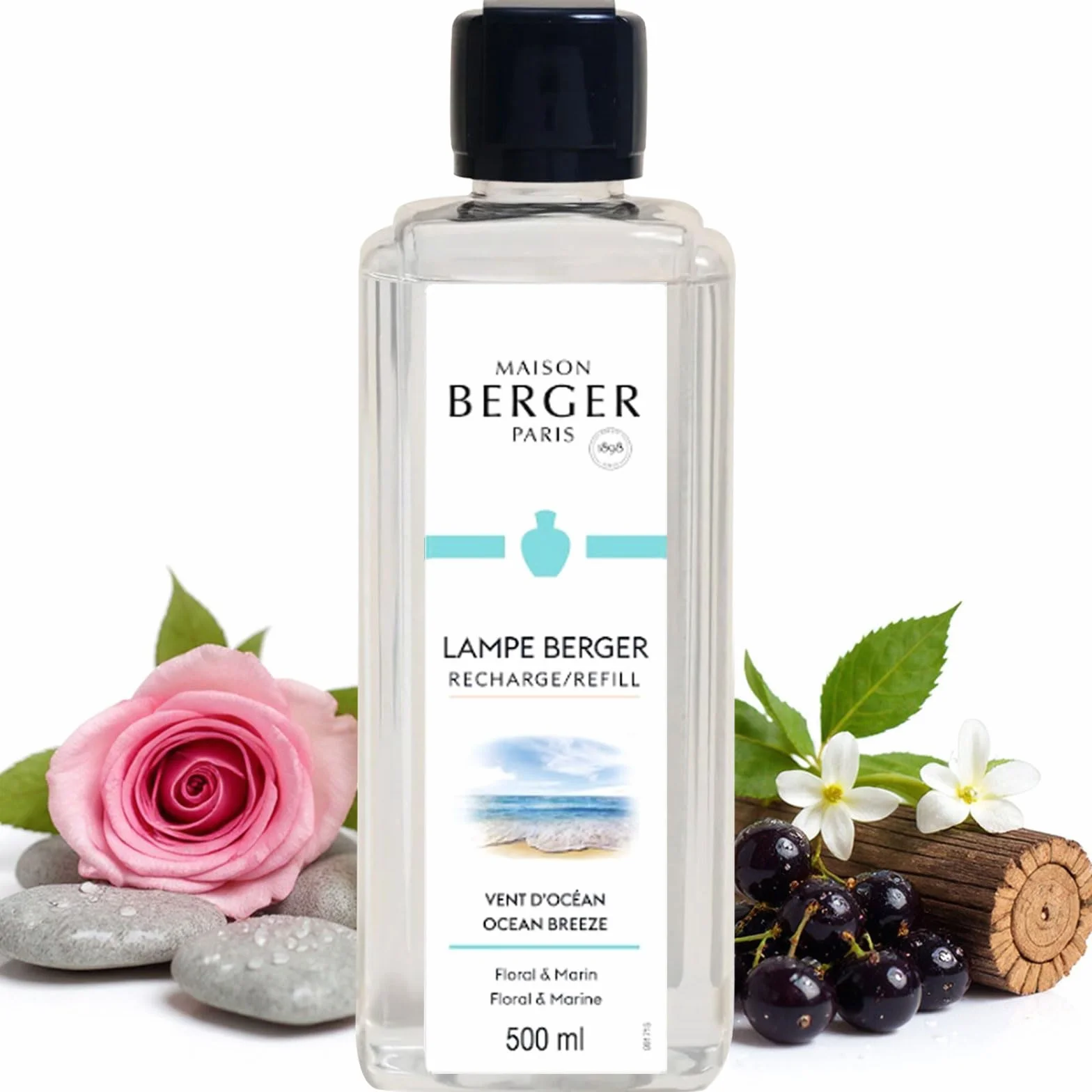 Maison Berger – Uzupełnienie świeża bryza oceaniczna 500 ml do lampy Berger – neutralizujący zapachy olejek zapachowy 2 w 1 – zapachy morskie, białe piżmo