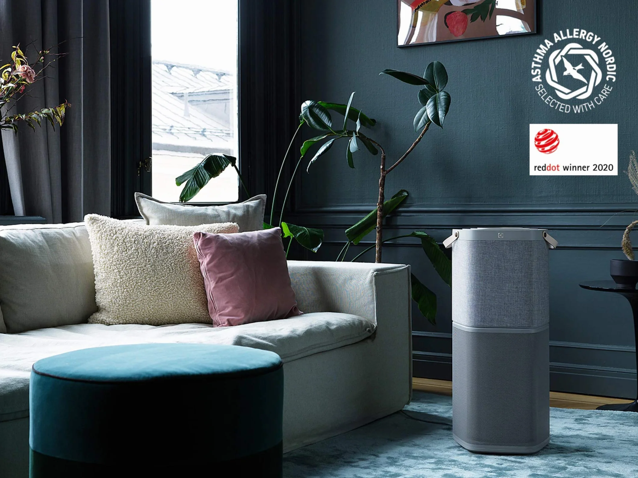 Oczyszczacz powietrza Electrolux Pure A9 PA91-604GY CADR 620m³/h, do 129m² wg Boverket,Usuwa 99,9% bakterii unoszących się w powietrzu i 99,5% cząsteczek PM2,5, Tylko 17dB w trybie cichym, Jasnoszary