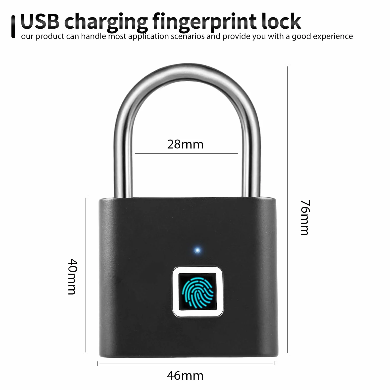 SPORWAY Zamek na odcisk palca, ładowanie przez USB, kłódka bez klucza, wodoszczelna kłódka IP55, mały zamek z odciskami palców do siłowni, biura, domu, ogrodu, szafy (czarny)
