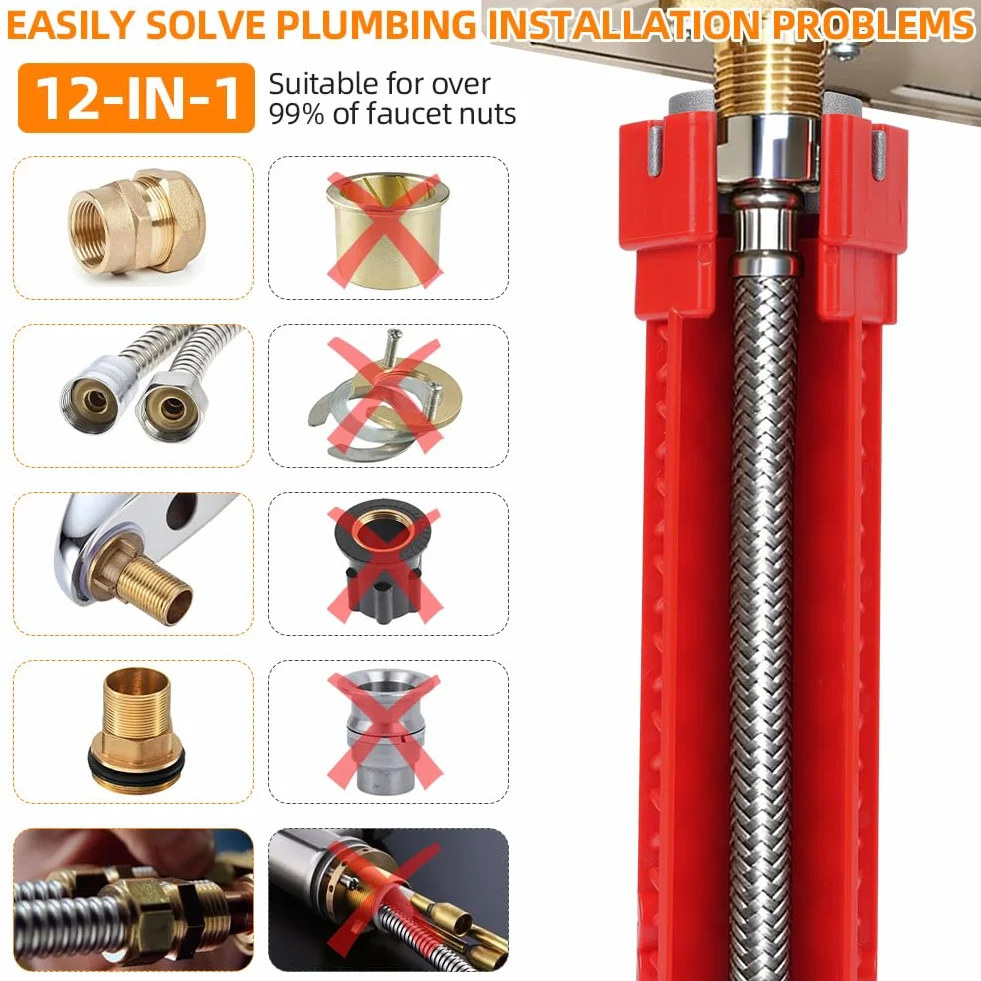 flintronic Klucz do kranu 12 w 1, 21/23,5/24/25/28/34/40 mm, narzędzie montażowe, kran, klucz nakrętkowy, klucz uniwersalny, do armatury umywalkowej
