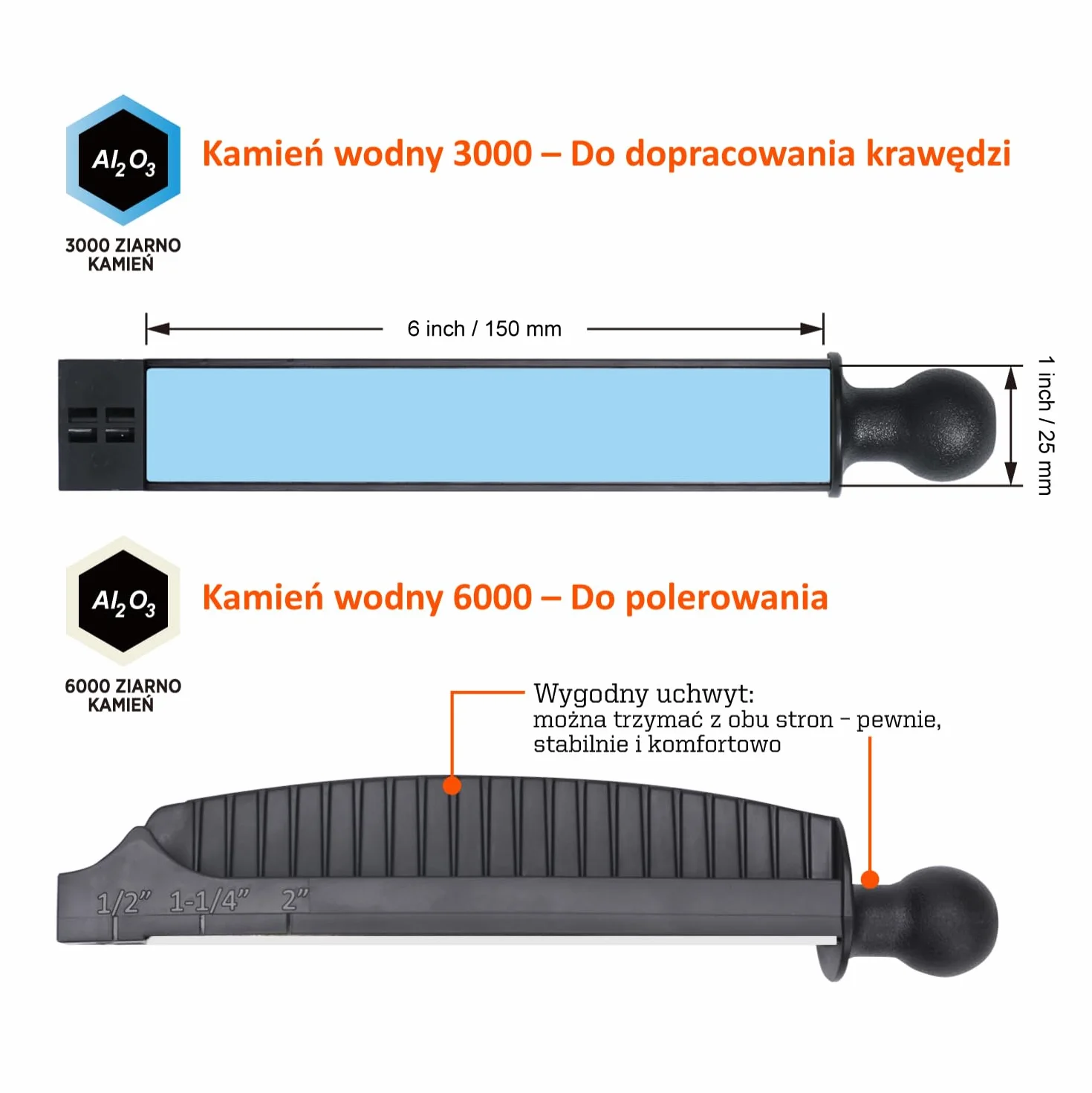 SHARPAL 2-częściowe kamienie szlifierskie bez moczenia na wymianę, 3000 i 6000, 1″ x 6″ / 25 x 150 mm, do 202H