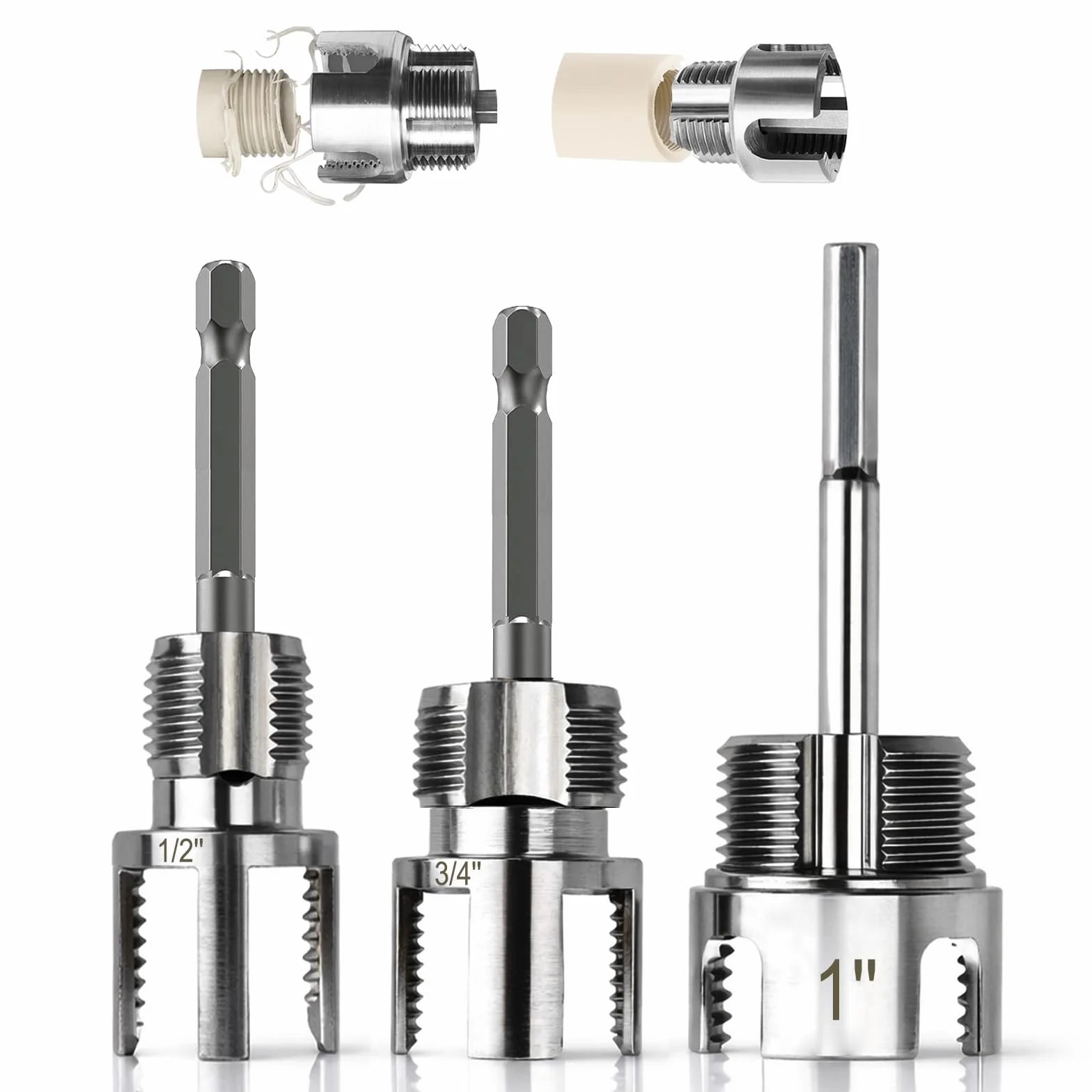 3-częściowy zestaw gwintowników PCW 1/2", 3/4" i 1" NPT, zintegrowane narzędzie do gwintów wewnętrznych i zewnętrznych, kompatybilny z wiertarkami gwintownik rurowy z podwójną funkcją