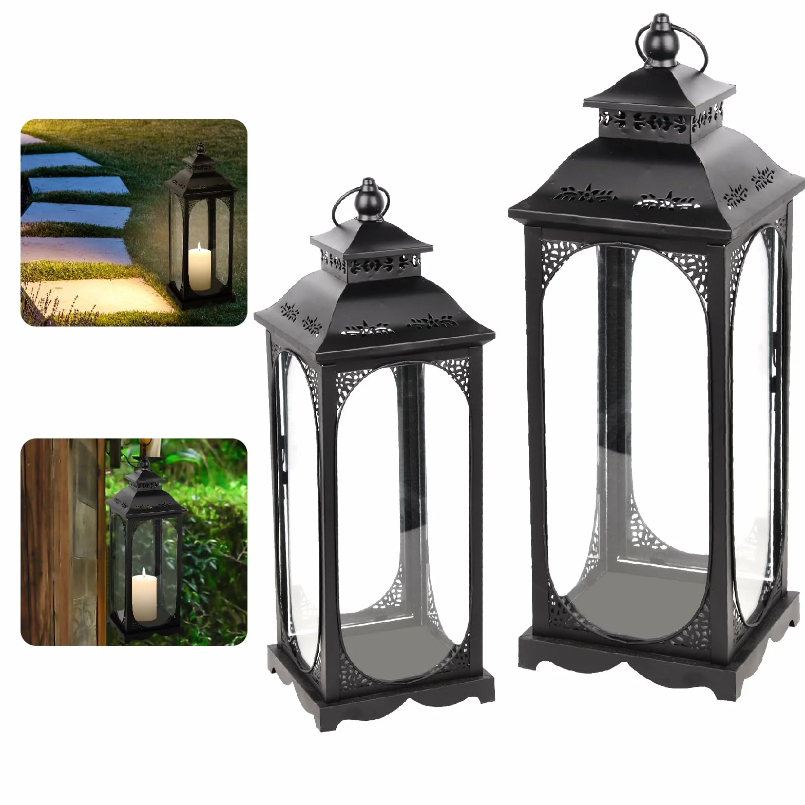 Aolawco 2-częściowy zestaw lampionów ogrodowych, latarnie dekoracyjne, do użytku na zewnątrz i wewnątrz, na balkon i do ogrodu, w stylu retro, dekoracja mieszkania, Boże Narodzenie, Halloween,