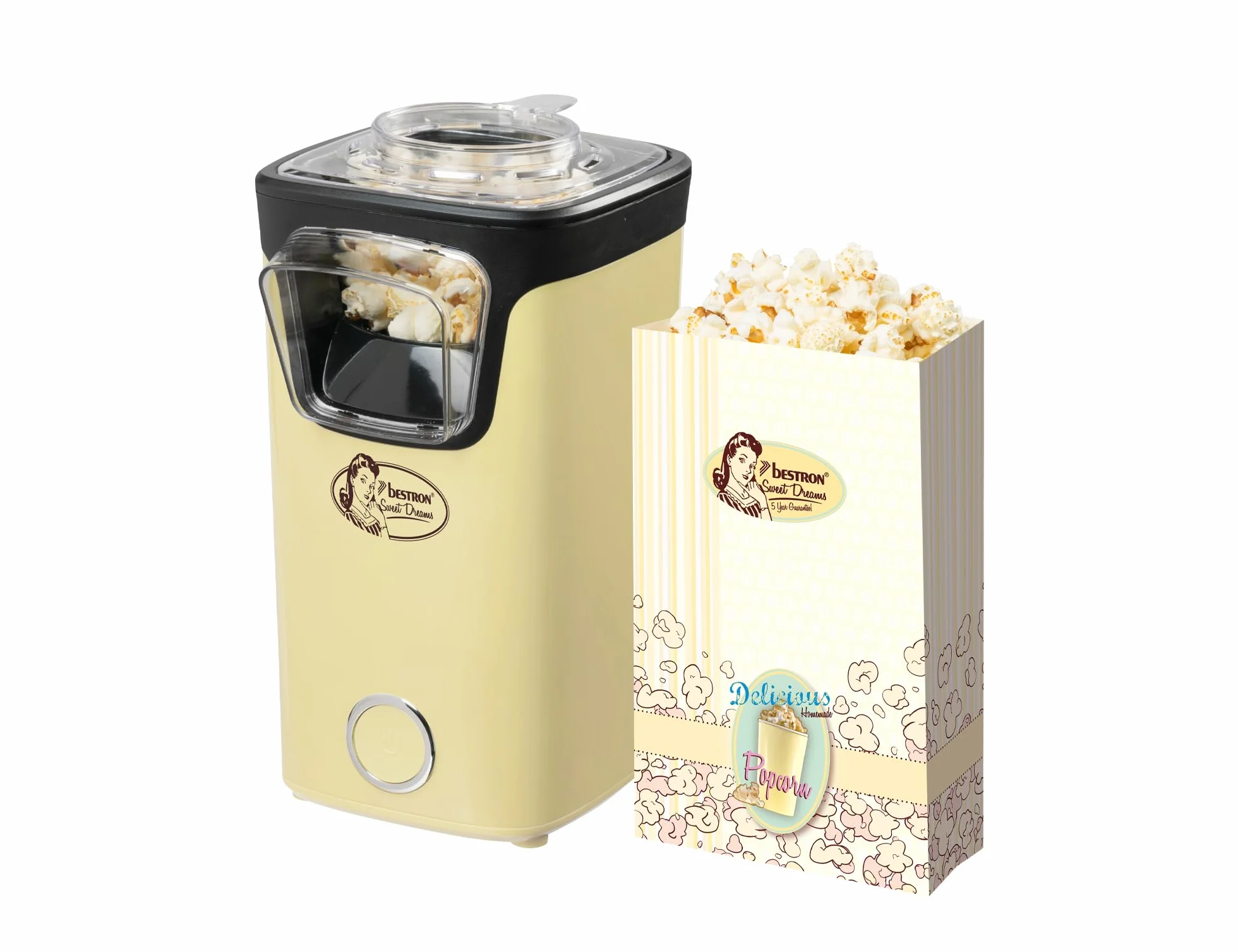 Bestron Maszyna do popcornu z technologią gorącego powietrza, 10 worków, wbudowana miarka