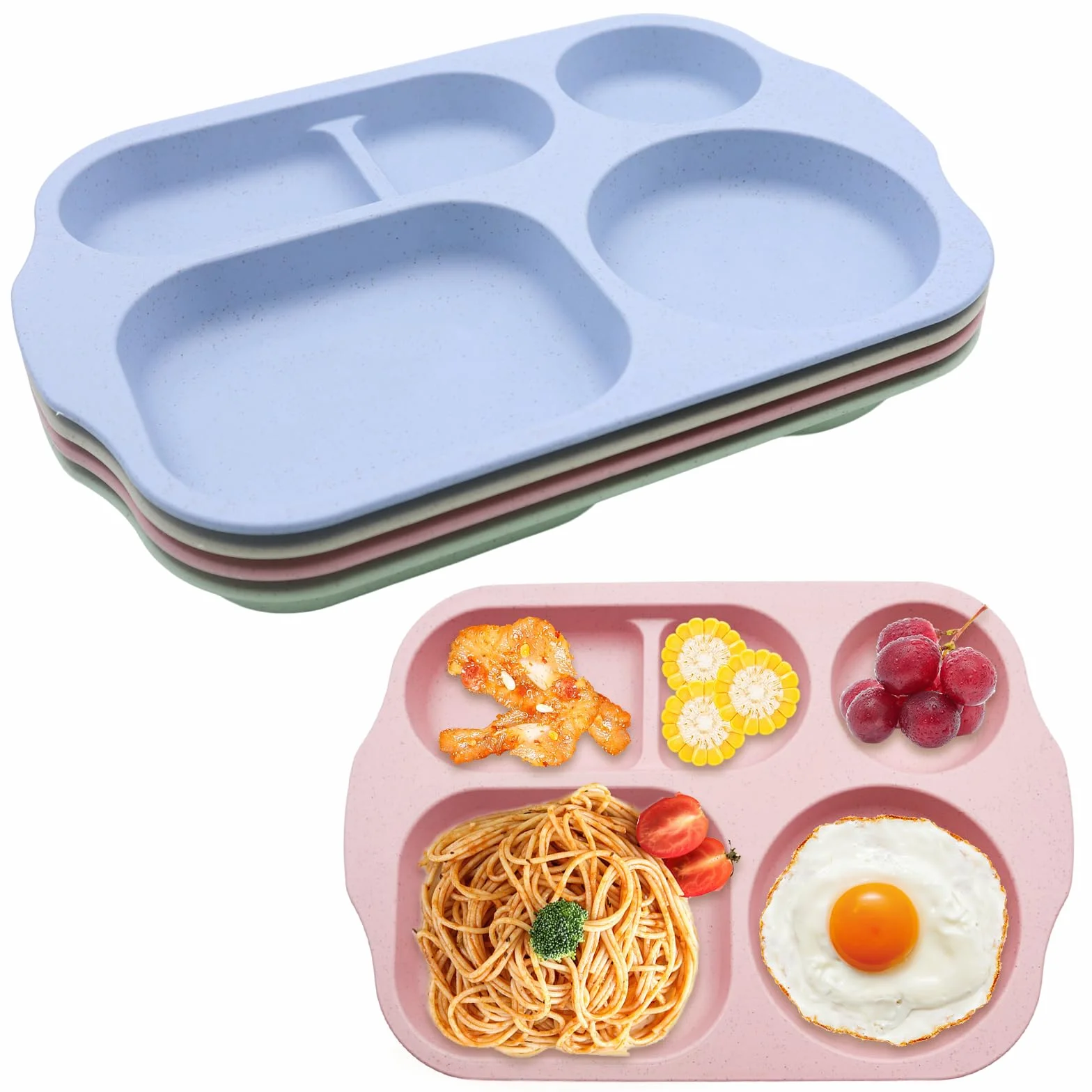 4 talerze menu, podzielone talerze, 5 przegródek, nietłukące się, z tworzywa sztucznego, talerze do serwowania diety, do kuchenki mikrofalowej i mycia w zmywarce, dla dorosłych i dzieci (zielony,