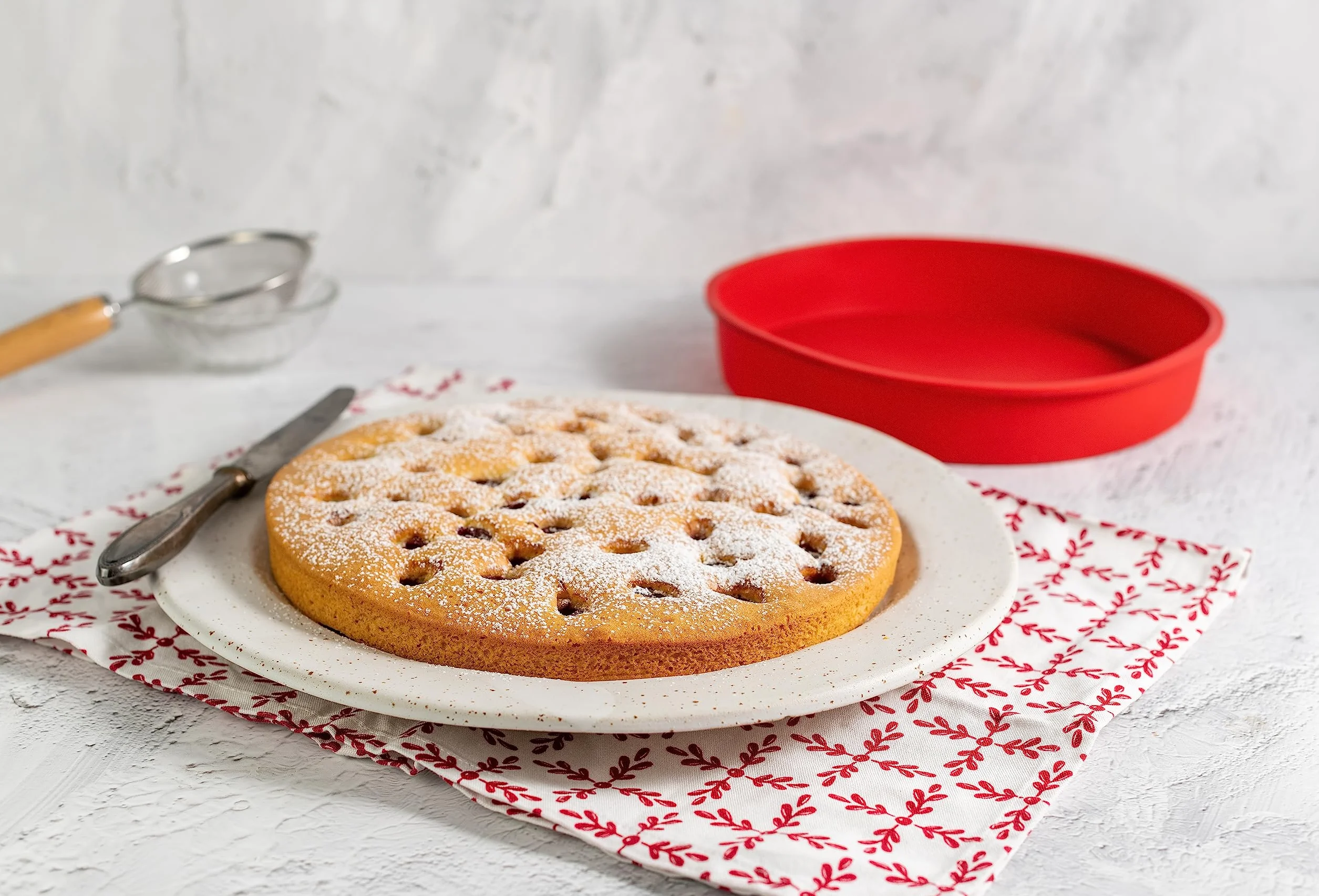 Dr. Oetker Okrągła Elastyczna Forma do Ciasta Owocowego, Silikon, Czerwona, Ø 26 cm