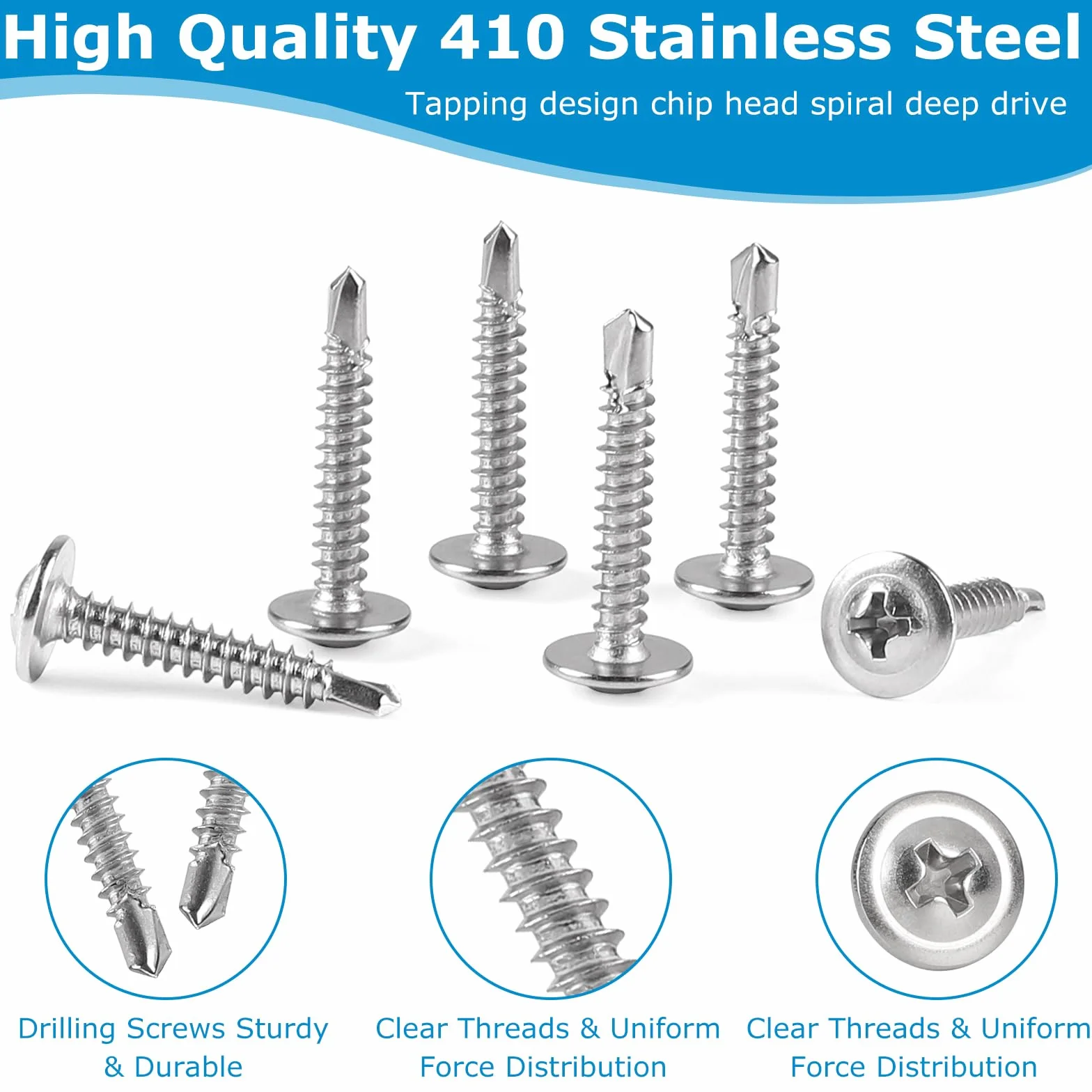 300 sztuk wkrętów do blachy, M4,2 x 25 mm, ze stali nierdzewnej, płaskie, wkręty z łbem wpuszczanym, z bitami, Phillips, śruby do wiertarki, do drewna, plastiku i blachy, samogwintujące, 300
