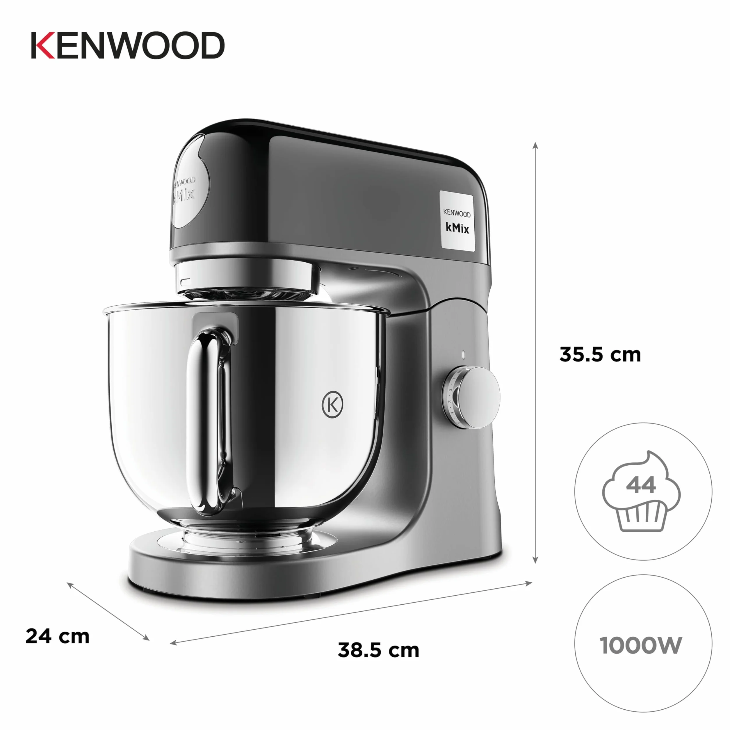 Kenwood kMix Editions KMX760BC robot kuchenny, miska ze stali nierdzewnej 5 l, system bezpieczeństwa bezpiecznego użytkowania, metalowa obudowa, 1000 W, w zestawie 3-częściowy zestaw cukierniczy i