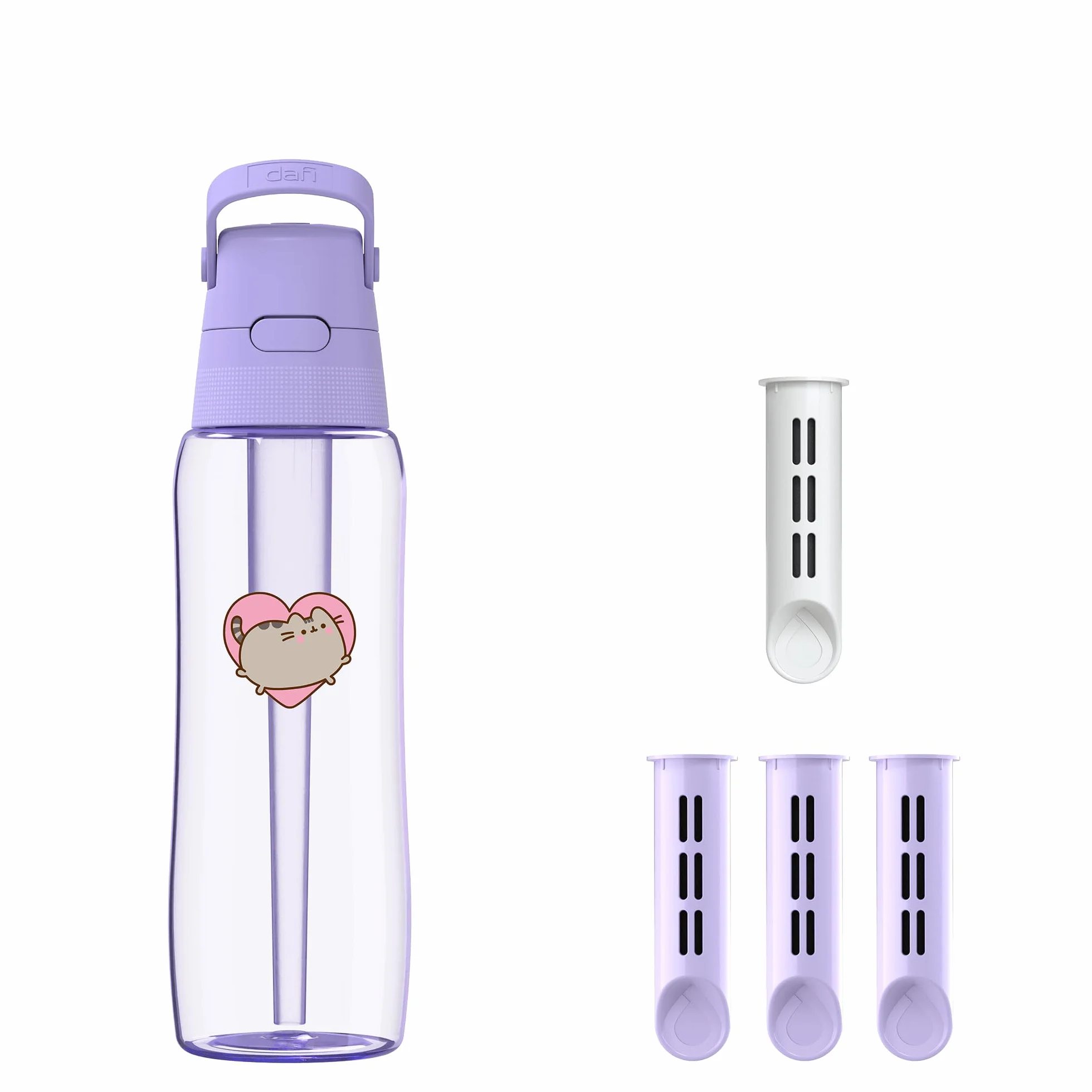 DAFI x PUSHEEN Butelka filtrująca Solid 0,7 l Lavender + 4 filtry węglowe - Wykonana z wytrzymałego Tritanu™, Bez BPA, Wyprodukowano w Polsce