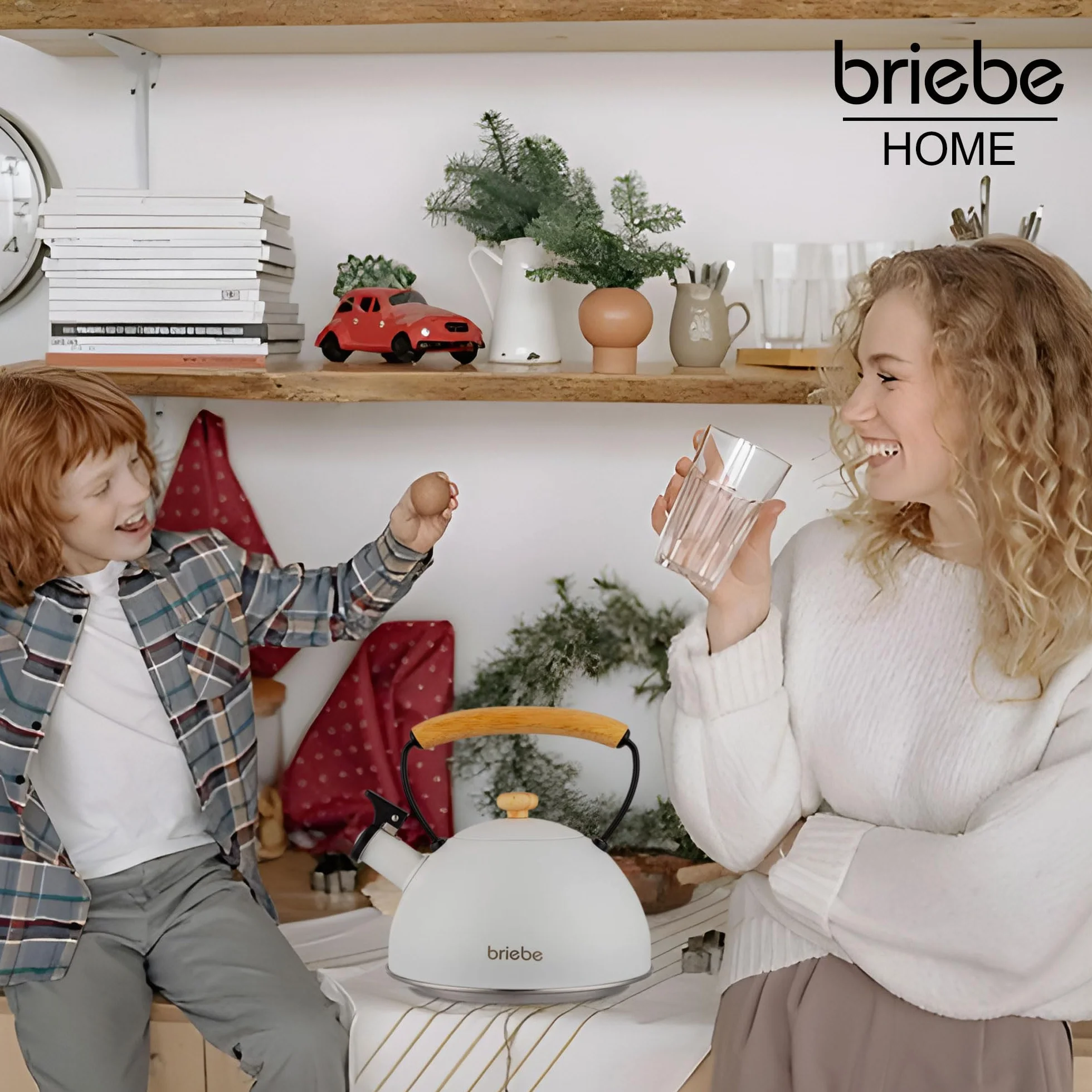 briebe Nordic czajnik ze stali nierdzewnej 2,3 l indukcyjny gwizdka drewniany uchwyt biały
