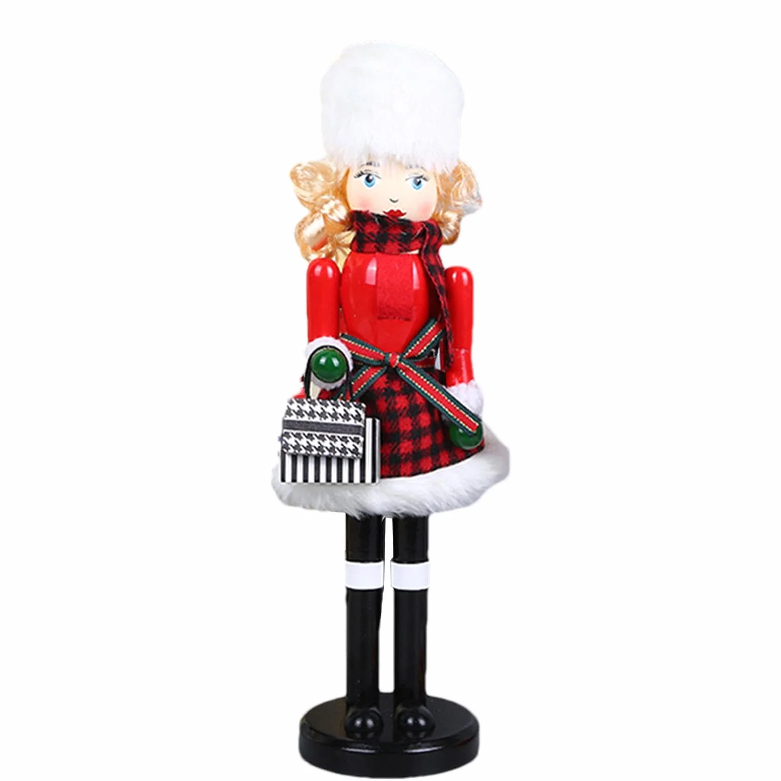 Woman Nutcracker Christmas Decorations, Wooden Nutcracker Figures 15.55x4.13 Inches, Puppet Christmas Table Decor, Bookshelf, Hotel, Cafe, Wood, Reusable Material