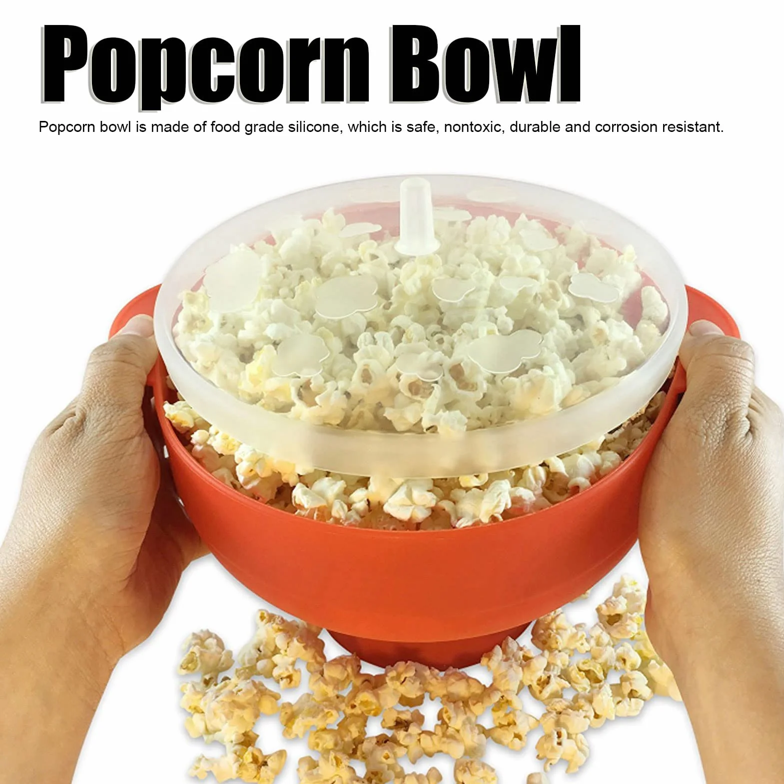 Popper do popcornu w kuchence mikrofalowej Duża silikonowa miska na popcorn bez BPA z uchwytem w pokrywie Składana maszyna do popcornu DIY do użytku w kuchni domowej (Pomarańczowy)