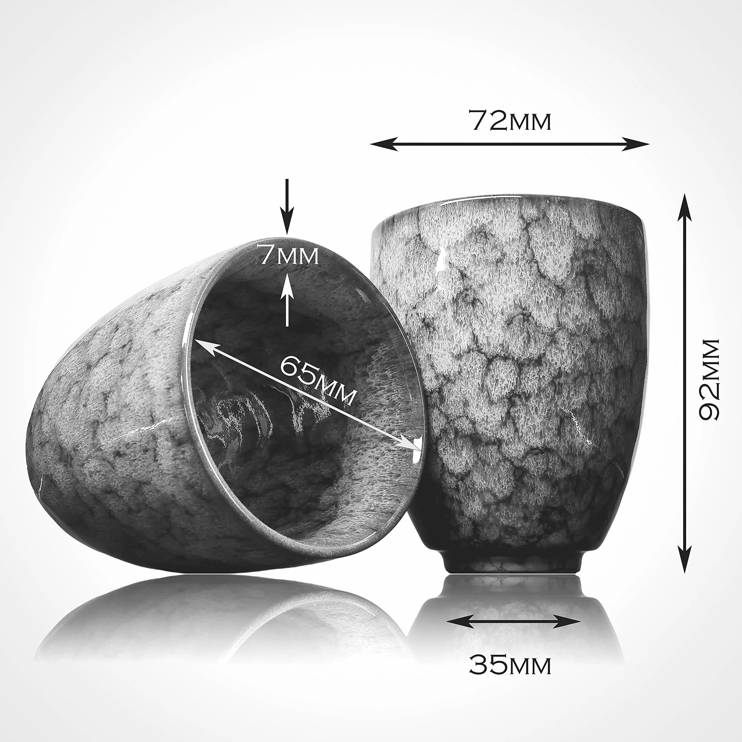 Ganzoo kubek ceramiczny bez uchwytu 200 ml, zestaw 2 szt., nowoczesny wzór unikatowy, kolor apatyt, grube ścianki 7 mm, śr. 65 mm, wys. 92 mm, 235 g/szt.