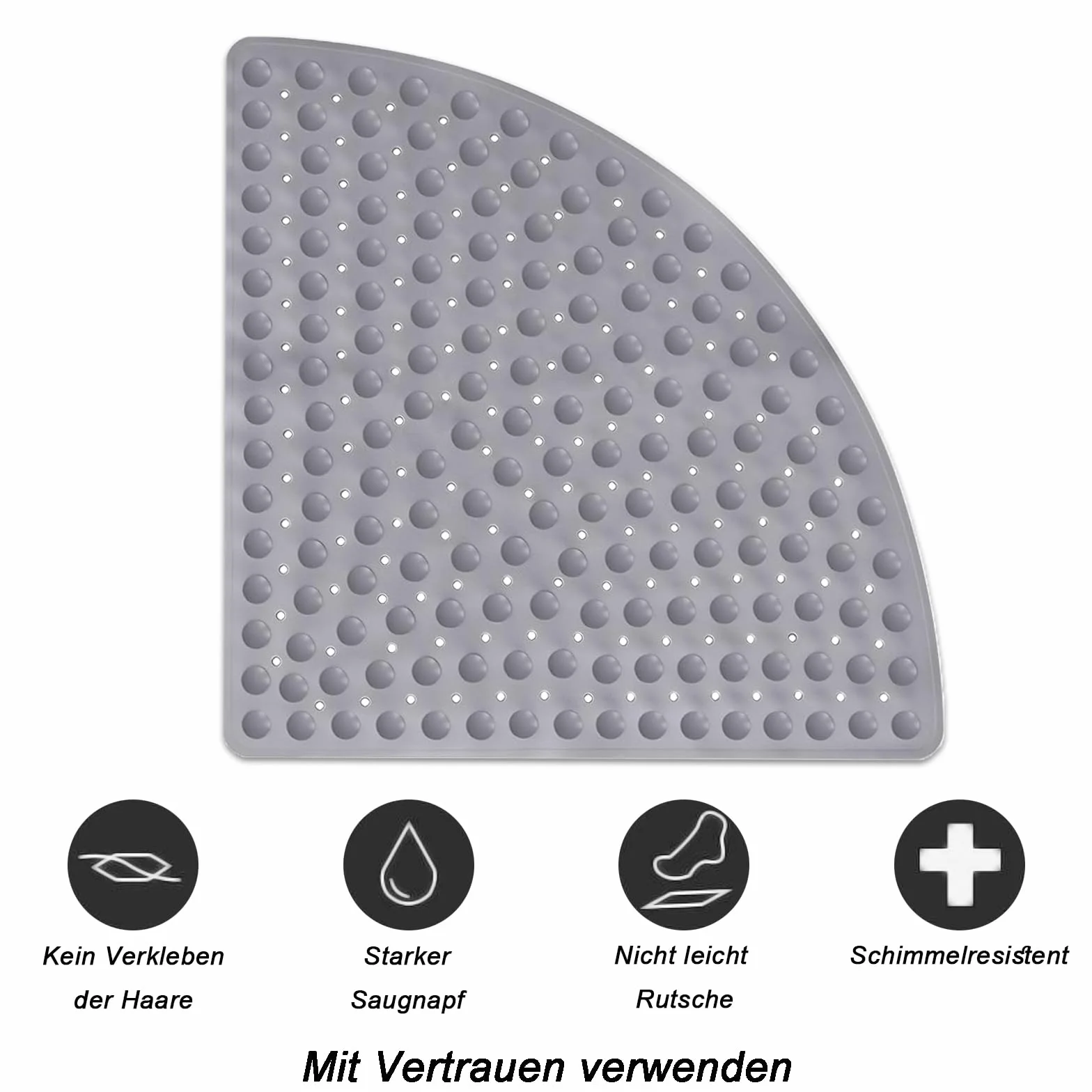 Narożna mata prysznicowa, trójkątna, 54 x 54 cm, 1 szt., antypoślizgowa, z przyssawkami, mata prysznicowa, z otworami odpływowymi, do prysznica i sauny (szara)
