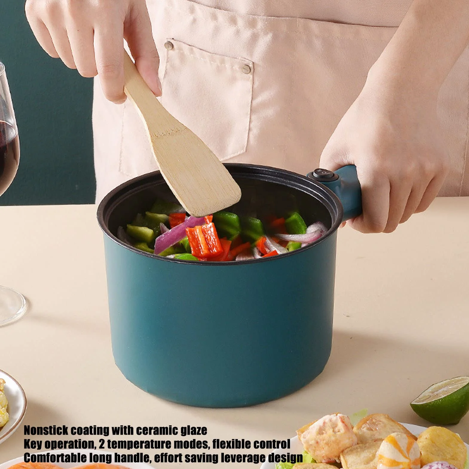 Elektryczny rondelek do gorącego garnka z pokrywką Elektryczny garnek do makaronu 1.8L Multicooker z pokrywką Długa rączka Kuchenka elektryczna do akademika podróżnego Szybko nagrzewająca się łopatka