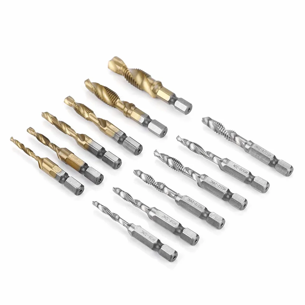 12 szt. M3 M10 Hex Nk Plated Hss S Gwint I Wiertła do Gwintowania Funkcja Encjalna Te Wiertła I Gwintowniki Hss Arm5 Zestaw wierteł do Gwintowników Zestaw wierteł do Gwintowników