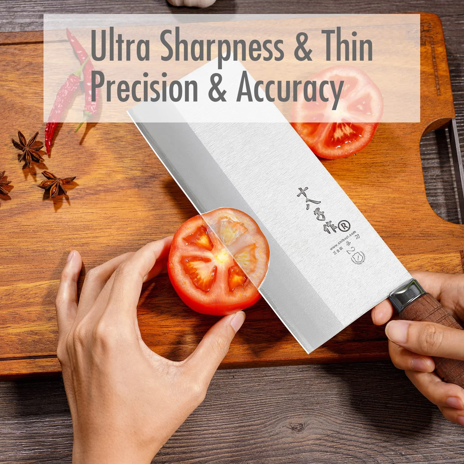 SHI BA ZI ZUO 8-inch Kitchen Knife Chef Knife Stainless Steel Vegetable Knife Non-stick Blade with Wooden Handle