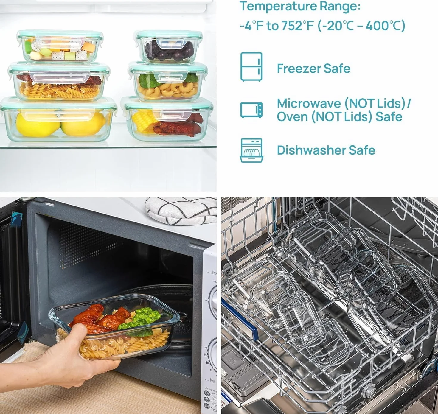 Vtopmart Szklane pojemniki do przechowywania żywności 8 szt. hermetyczne pokrywki bez BPA