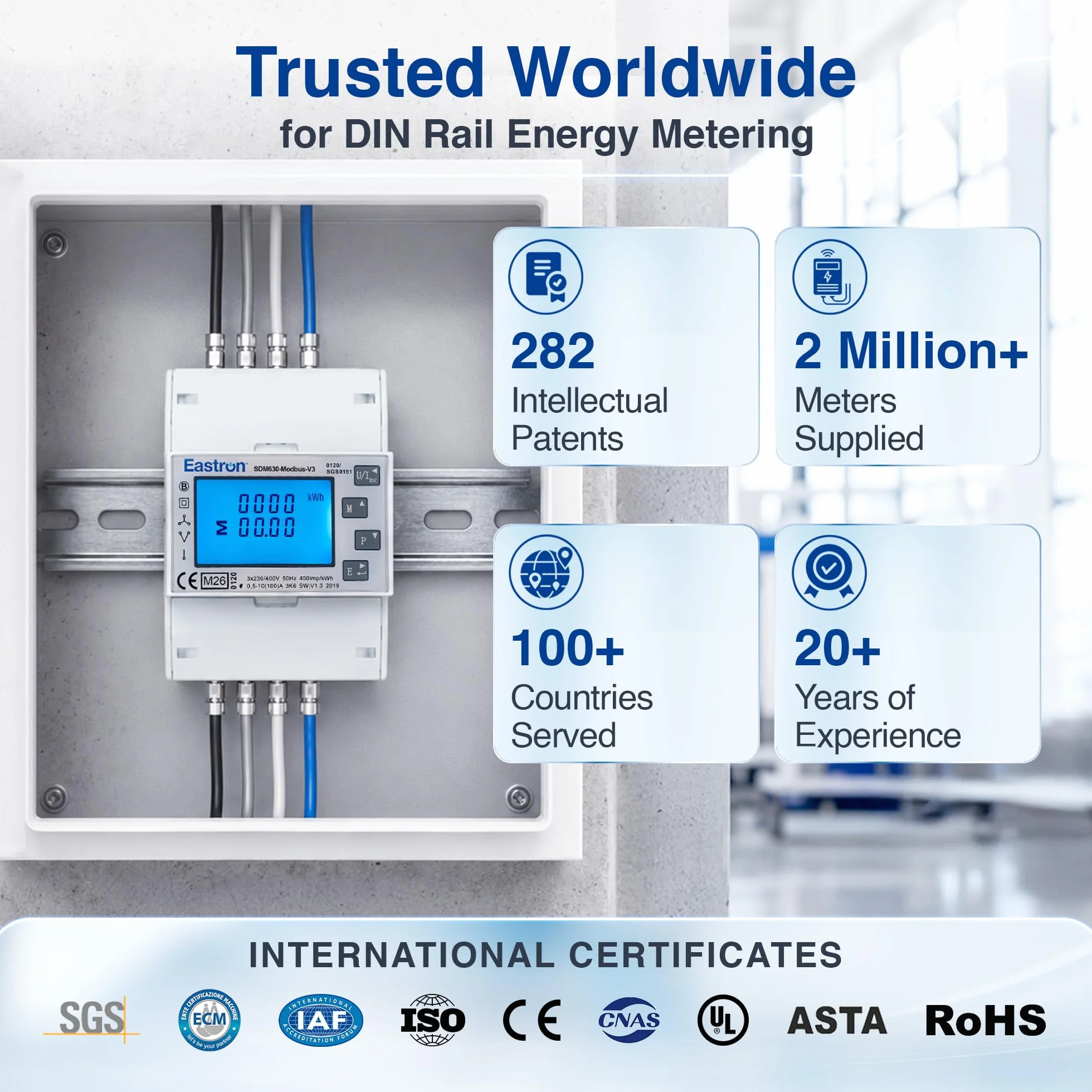 Eastron SDM630Modbus-V3 trójfazowy licznik energii elektrycznej, cyfrowy licznik prądu na szynę DIN, wielofunkcyjny, dwukierunkowy z 2x S0, RS485 Modbus-RTU