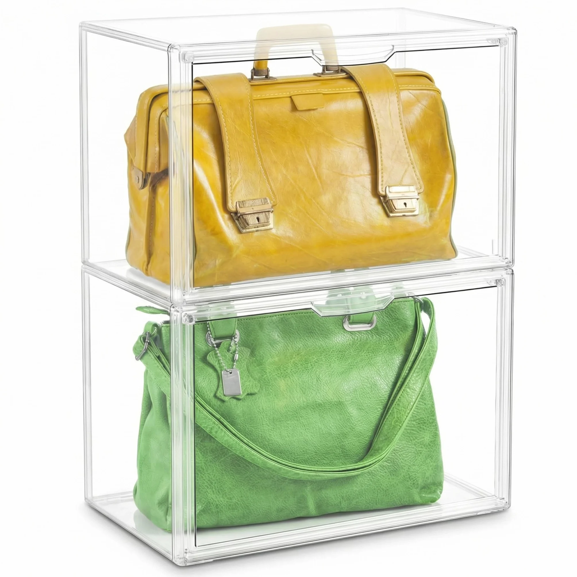 QWORK® 2 opakowania przezroczyste pudełko ekspozycyjne, przechowywanie torebek, stosowany organizer do przechowywania, do torebki, butów, zabawek, torebki na ramię, 36X22X27cm