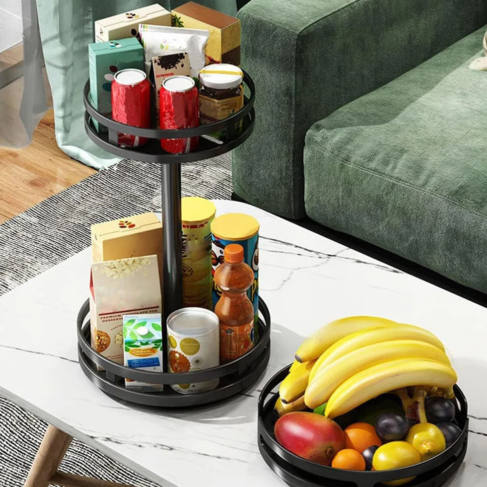 YunNasi Organizer na Przyprawy Lazy Susan Organizer Stojak na Olej Stalowy do Szafki Kuchni Przechowywania Oleju do Spiżarni i Przechowywania w Kuchni (Okrągły, 2Tier)