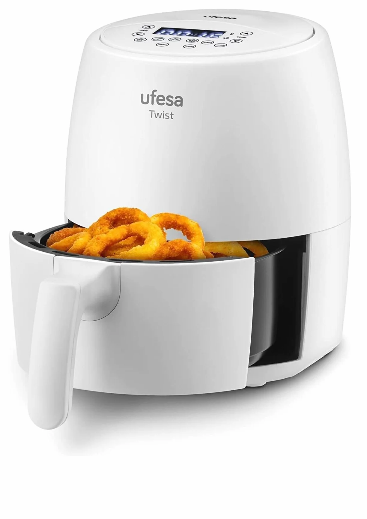 Ufesa Twist, frytkownica na gorące powietrze bez oleju, 2 l, Airfryer z 6 programami, 1200 W, zegar z zegarem, temperatura 80 °C do 200°C, nie zawiera BPA, powłoka nieprzywierająca, Cool-Touch, biała