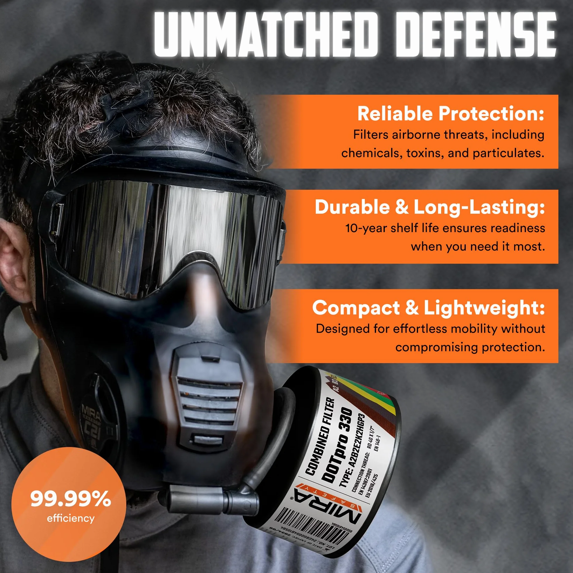 MIRA Safety DotPro 330 filtr maski gazowej klasy przemysłowej | A2 B2 E2 K2 HG P3 ocena filtra | długi okres przydatności do spożycia, filtr NATO 40 mm, pasuje do masek gazowych CBRN