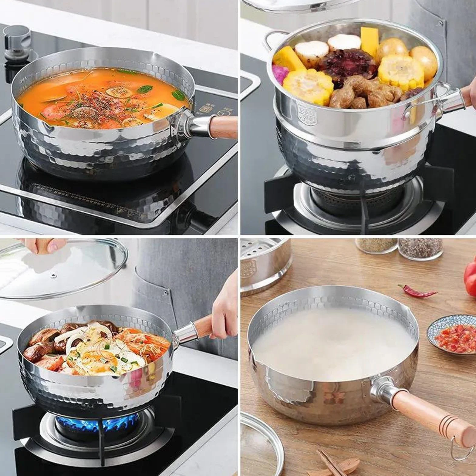 Koreański garnek do ramenu, garnek do gotowania ramen, rondel ze stali nierdzewnej, natychmiastowy garnek do makaronu, równomierne podgrzewanie, łatwy do nalewania garnek do zupy z wygodnym uchwytem,
