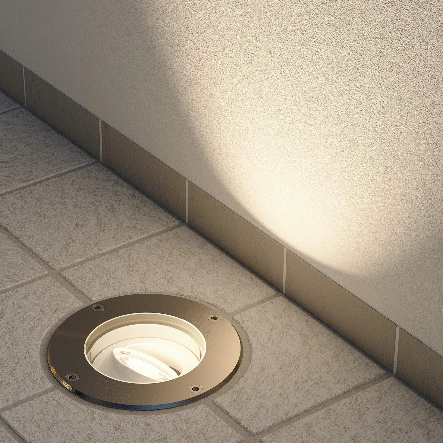 ledscom.de Oprawa wpuszczana w ziemię BOFU do zastosowań zewnętrznych obrotowa stal nierdzewna okrągła IP67 150mm Ø w zestawie lampa LED 5,473W 468lm 30° ciepła biel