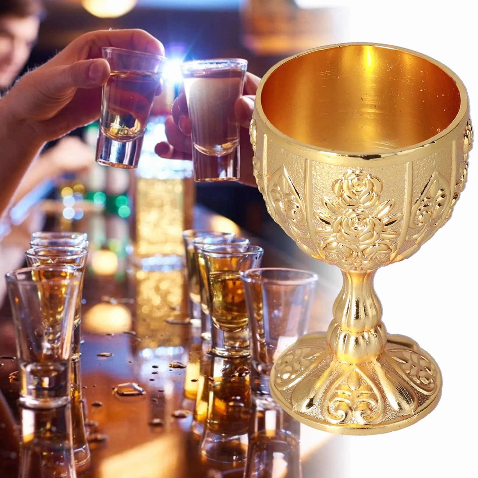 Ejoyous Vintage Złoty Kielich na Wino, Średniowieczny Kieliszek, Dekoracja Ślubna, Dyniowe Złoto