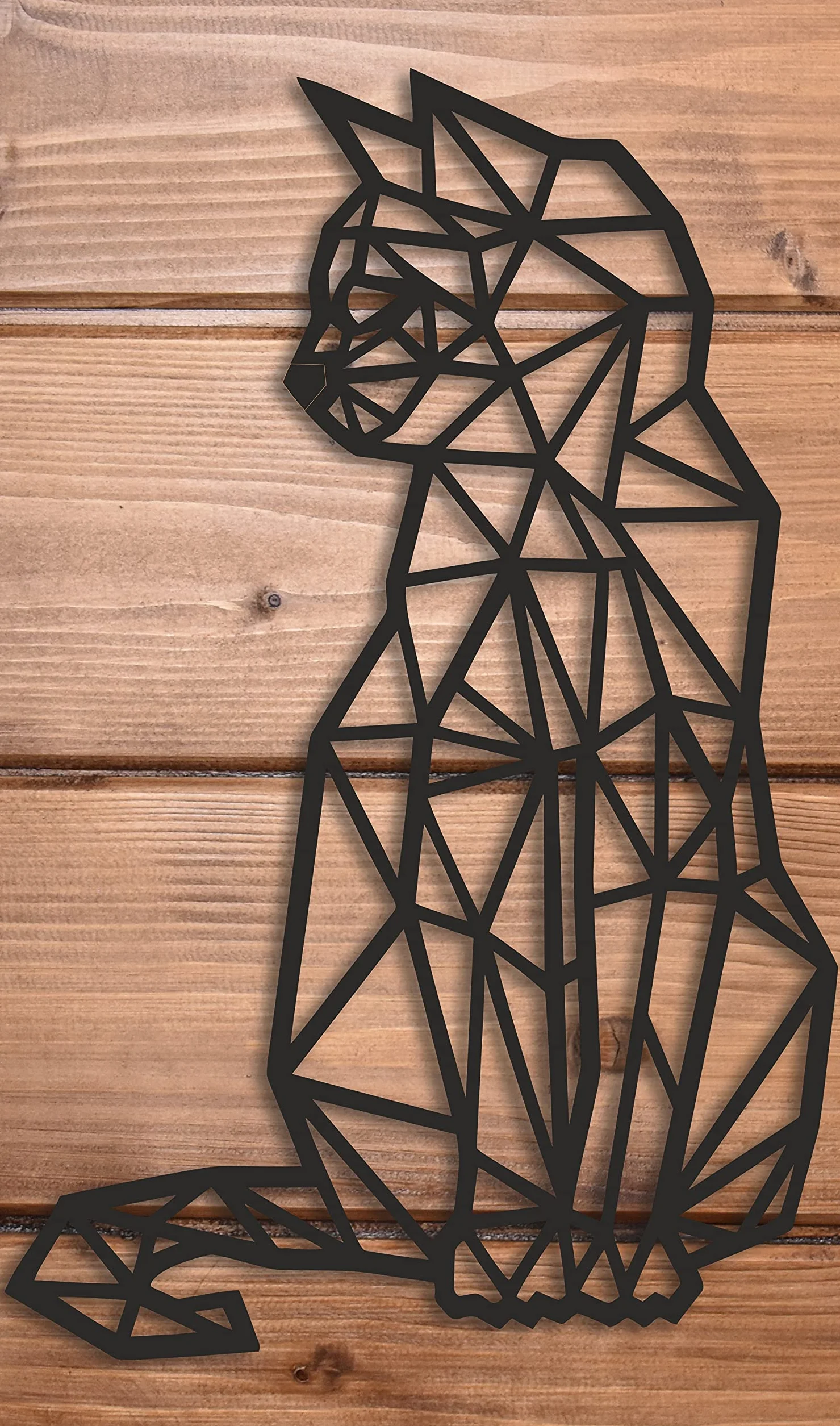 Geometryczny panel: KOT 40x26cm czarny | Dekoracja ścienna z drewna | Wycinanka KOTY | Geometryczne ozdoby wiszące | Wyprodukowano w Polsce
