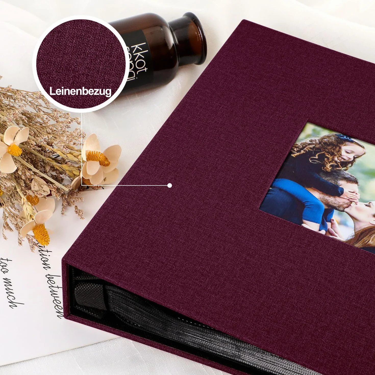 Lanpn Album fotograficzny na 1000 zdjęć w formacie 10x15, bardzo duży, XXL, lniany album do wkładania zdjęć w układzie pionowym, Purpurowy