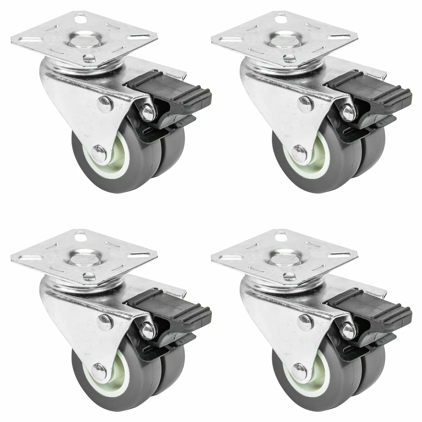 HMF 6720 Podwójne kółka do dużych obciążeń, z hamulcem, poliuretan, 4 sztuki, 50 mm, do 400 kg, szare