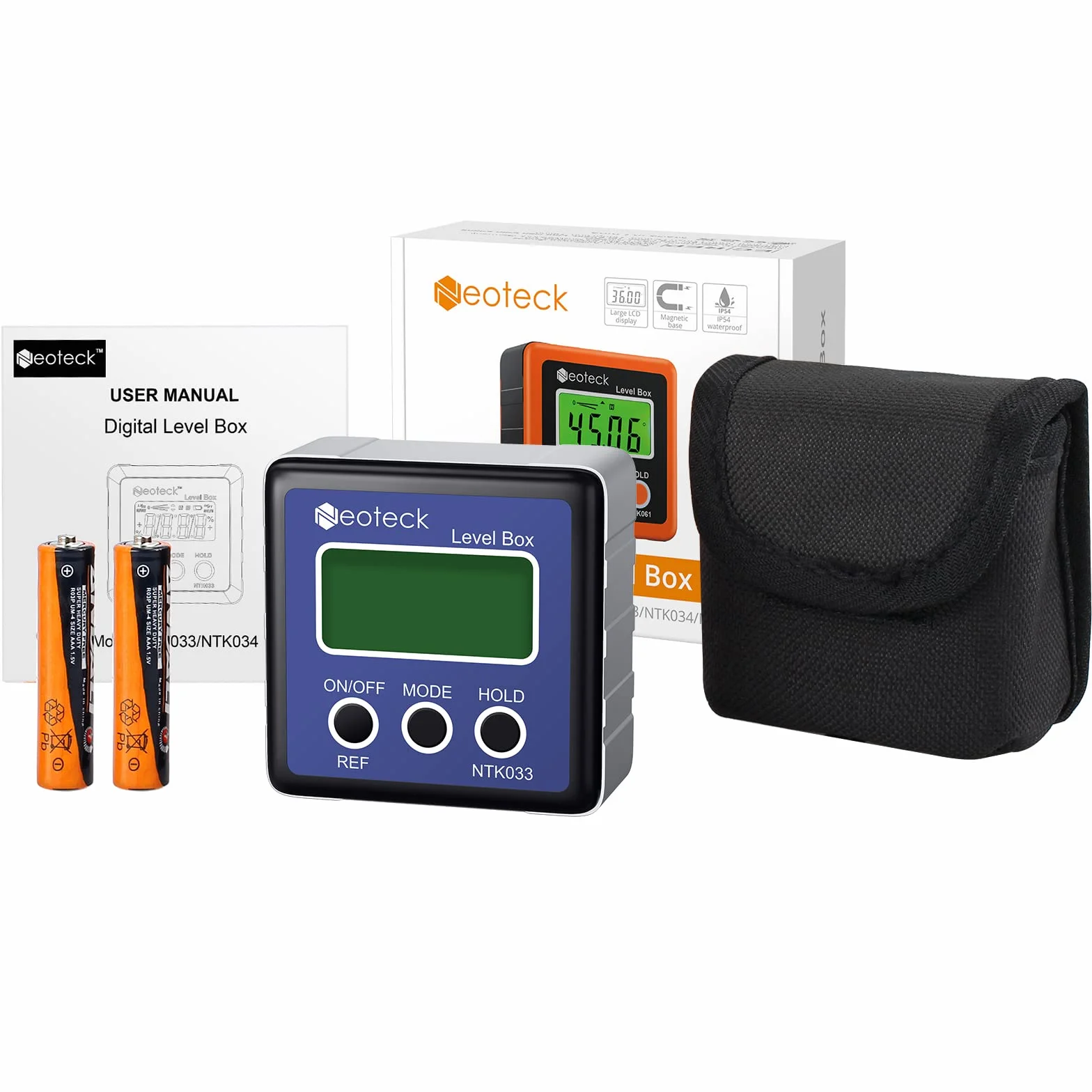 Neoteck Cyfrowy kątomierz, wodoodporny, z wyświetlaczem LCD, miernik, do mierzenia kątów, ukośnicy, samochodów itp., czerwony, niebieski