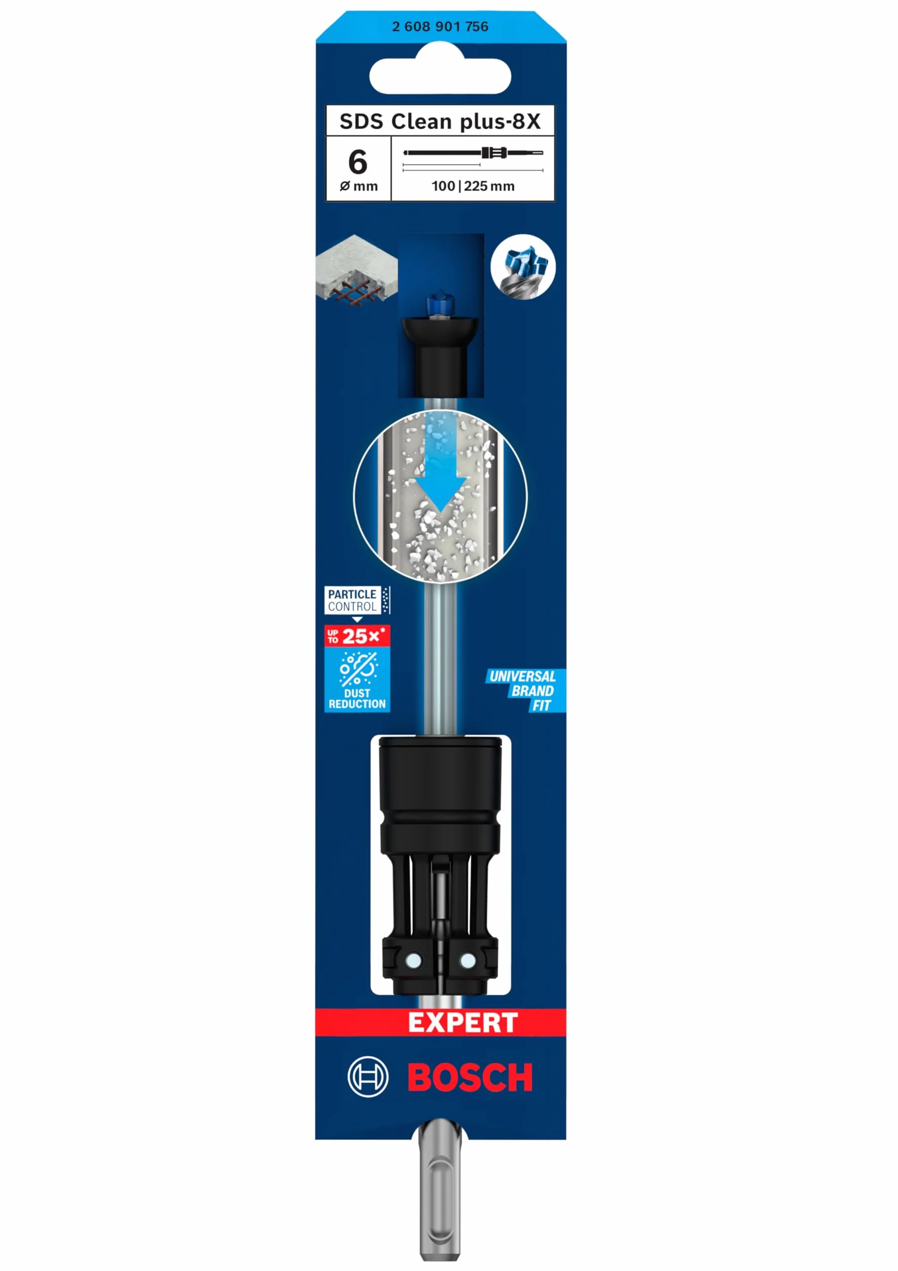 Bosch 1 x EXPERT SDS Clean plus 8X wiertło udarowe do instalacji (Ø 6,00 mm, profesjonalne akcesoria do młotowiertarki)
