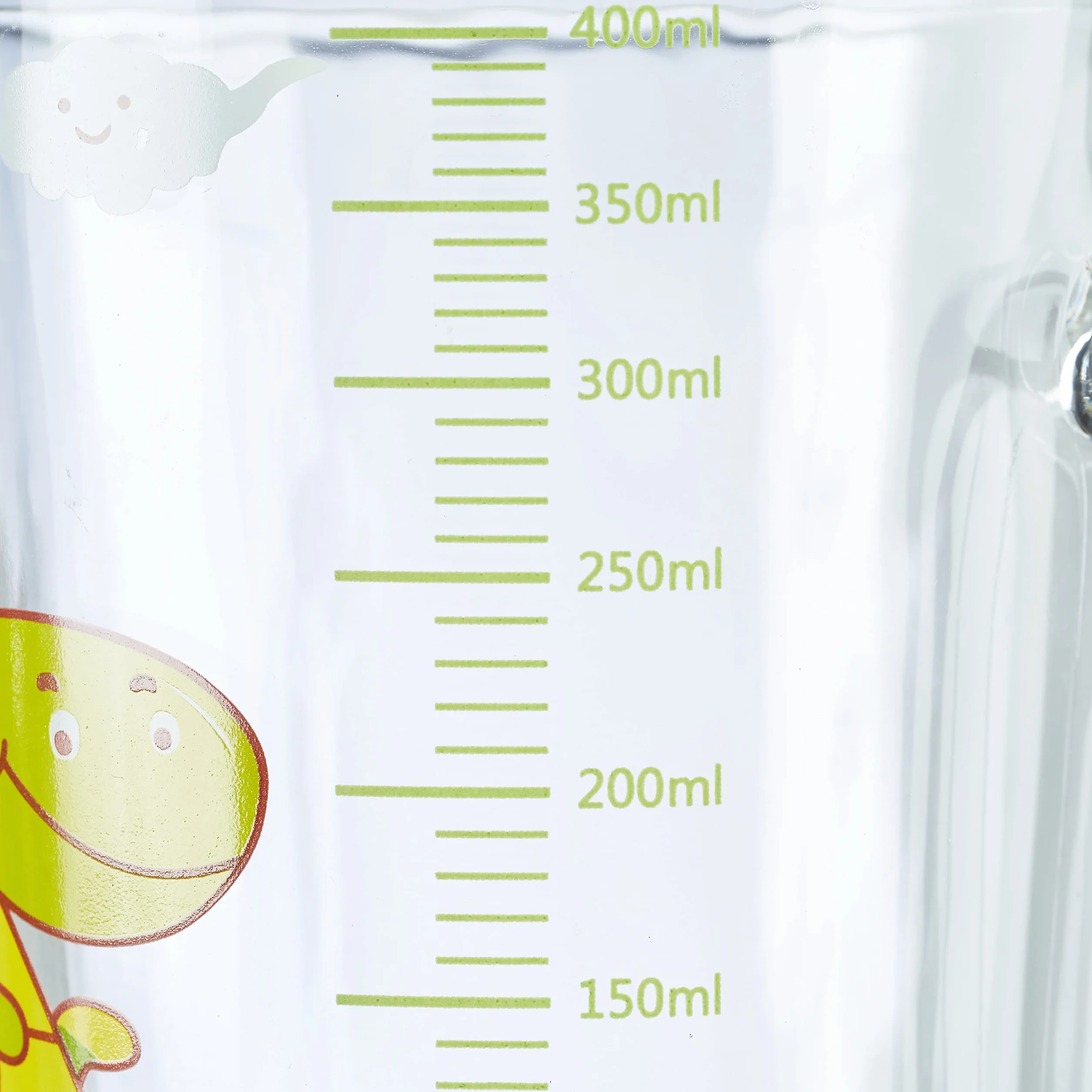 Relaxdays zestaw 2 szklanek ze słomkami, kubki na napoje z uchwytami, motyw dinozaura, 400 ml, ze skalą, przezroczysty