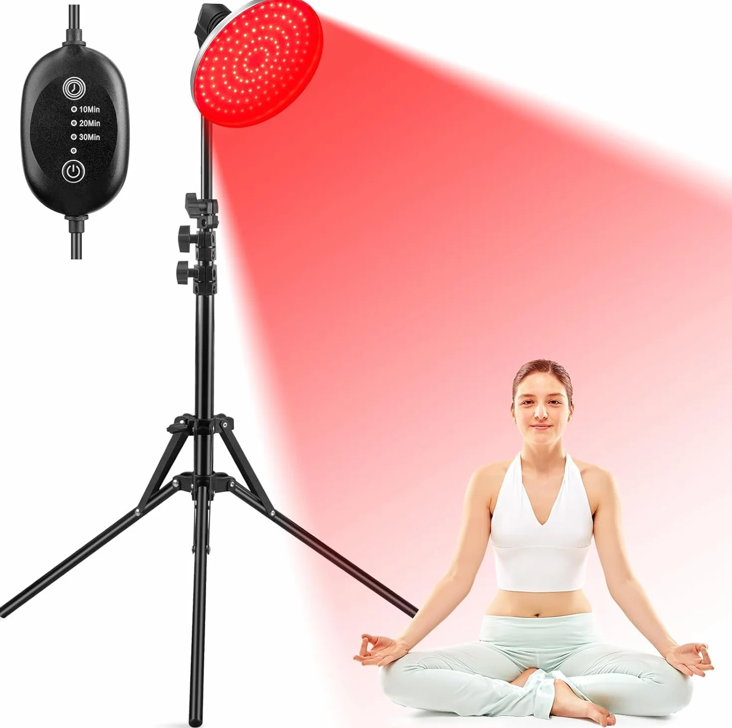 Lampa na podczerwień, czerwone światło 660 nm, 120 diod LED Red Light na podczerwień z zegarem i statywem, czerwone światło do twarzy, ciała, mięśni, pleców, nie wytwarza ciepła