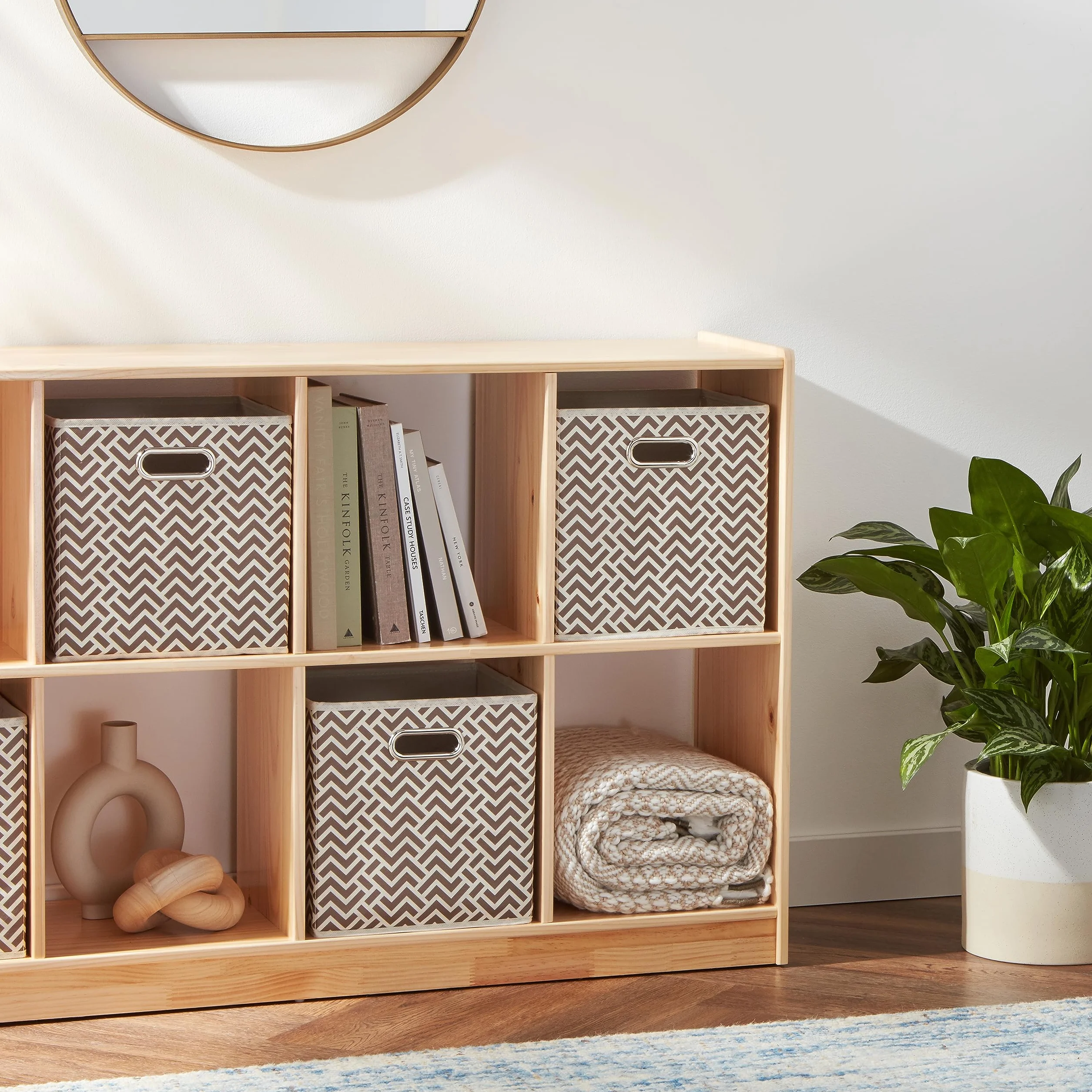 Amazon Basics Składane kostki do przechowywania z tkaniny 26,7 x 26,7 x 28 cm brązowe Chevron Taupe opakowanie 6 sztuk