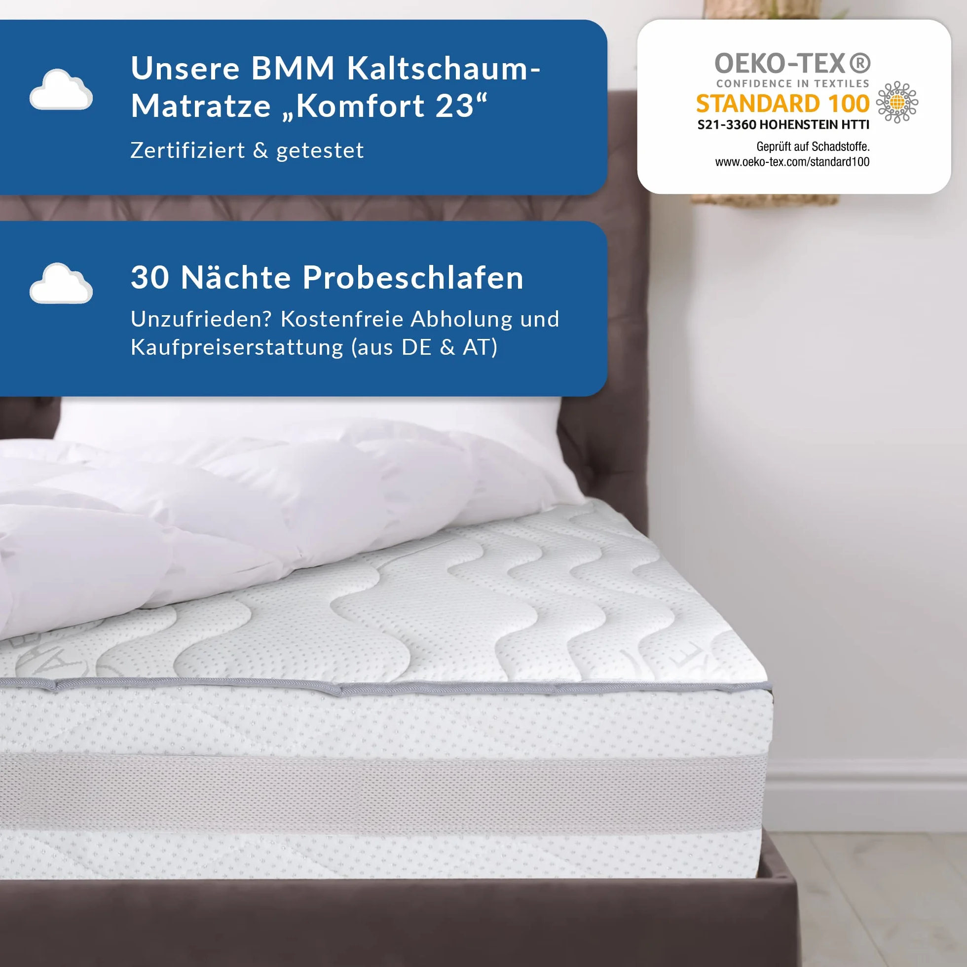BMM Materac 160 x 200 cm, komfortowy, 23 H3, twardy materac z zimnej pianki, certyfikat Öko-Tex, ergonomiczny, 7-strefowy materac, wysokość 23 cm, komfort 23 / materac wyprodukowany w Niemczech