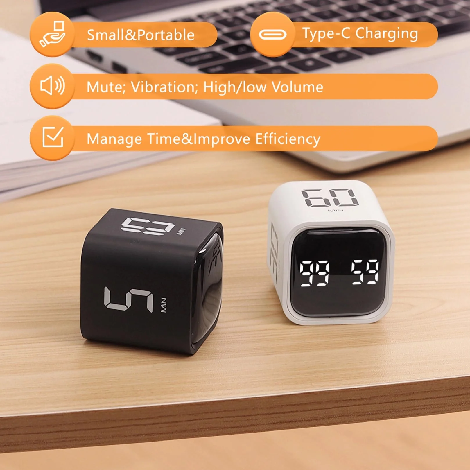 Cuteefun Pomodoro timer cyfrowy obrotowy Cube timer 5/10/30/60 minut odliczanie z wibracjami