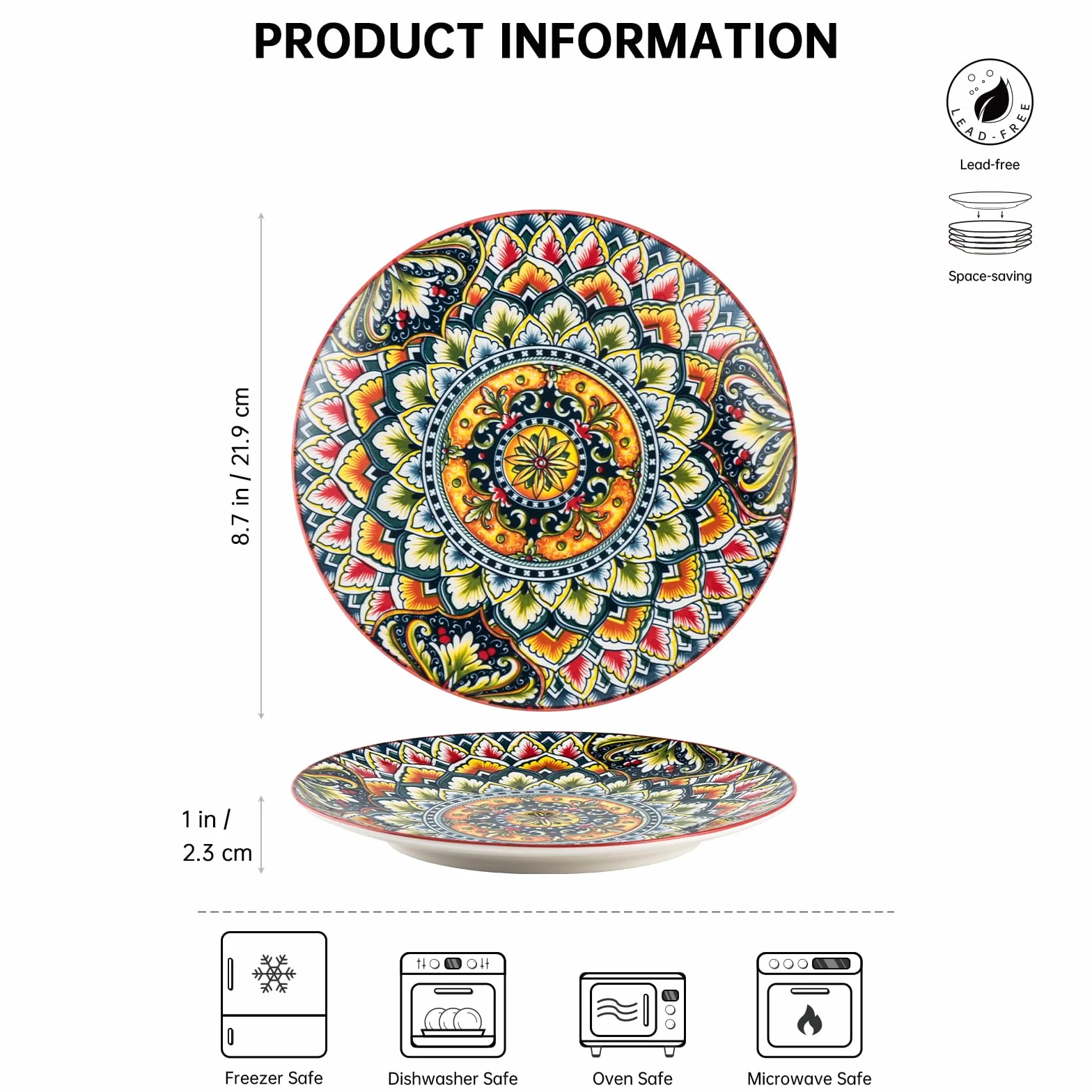 Henten Home Zestaw talerzy deserowych, talerzy sałatkowych, 20 cm, płaski kuchenny kolorowy talerz, mały okrągły talerz - styl boho